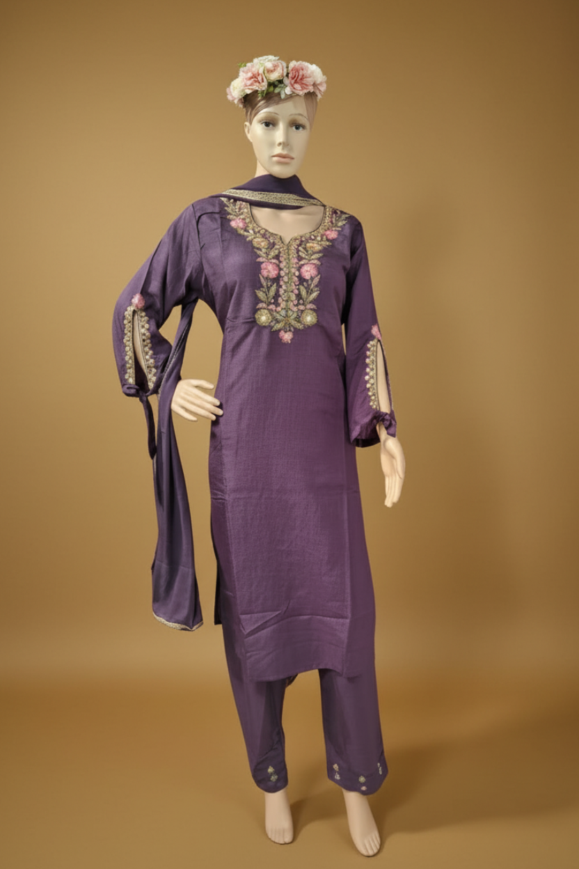 Purple Embroidered Kurta Set with Dupatta – Vritika Plum