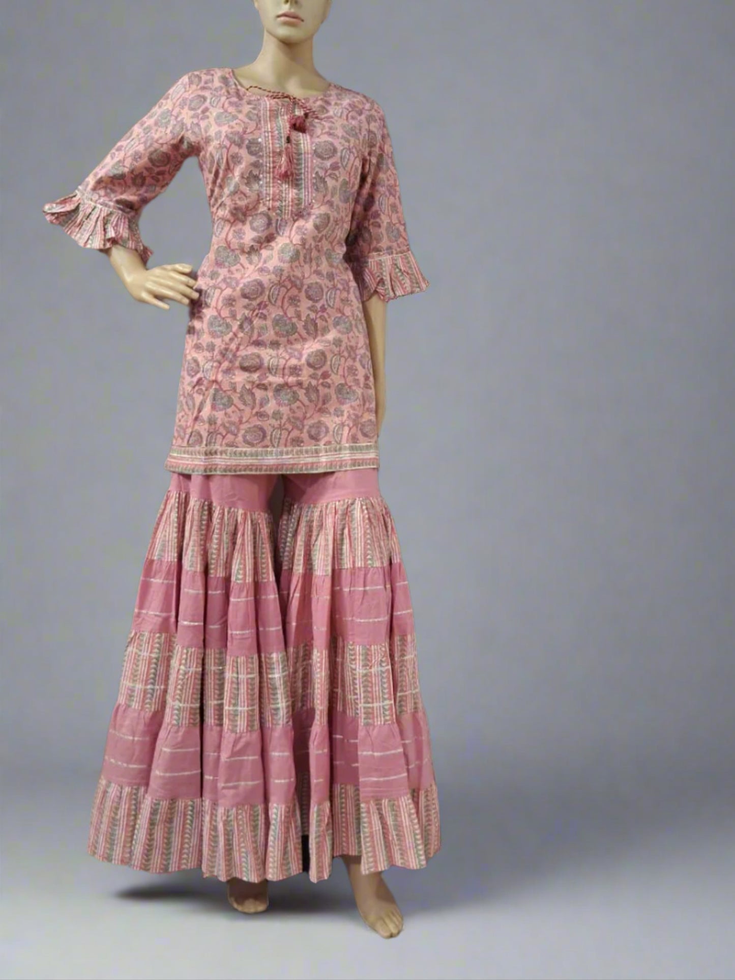 Blush Pink Printed Sharara Set for Women – Gulabi Noor