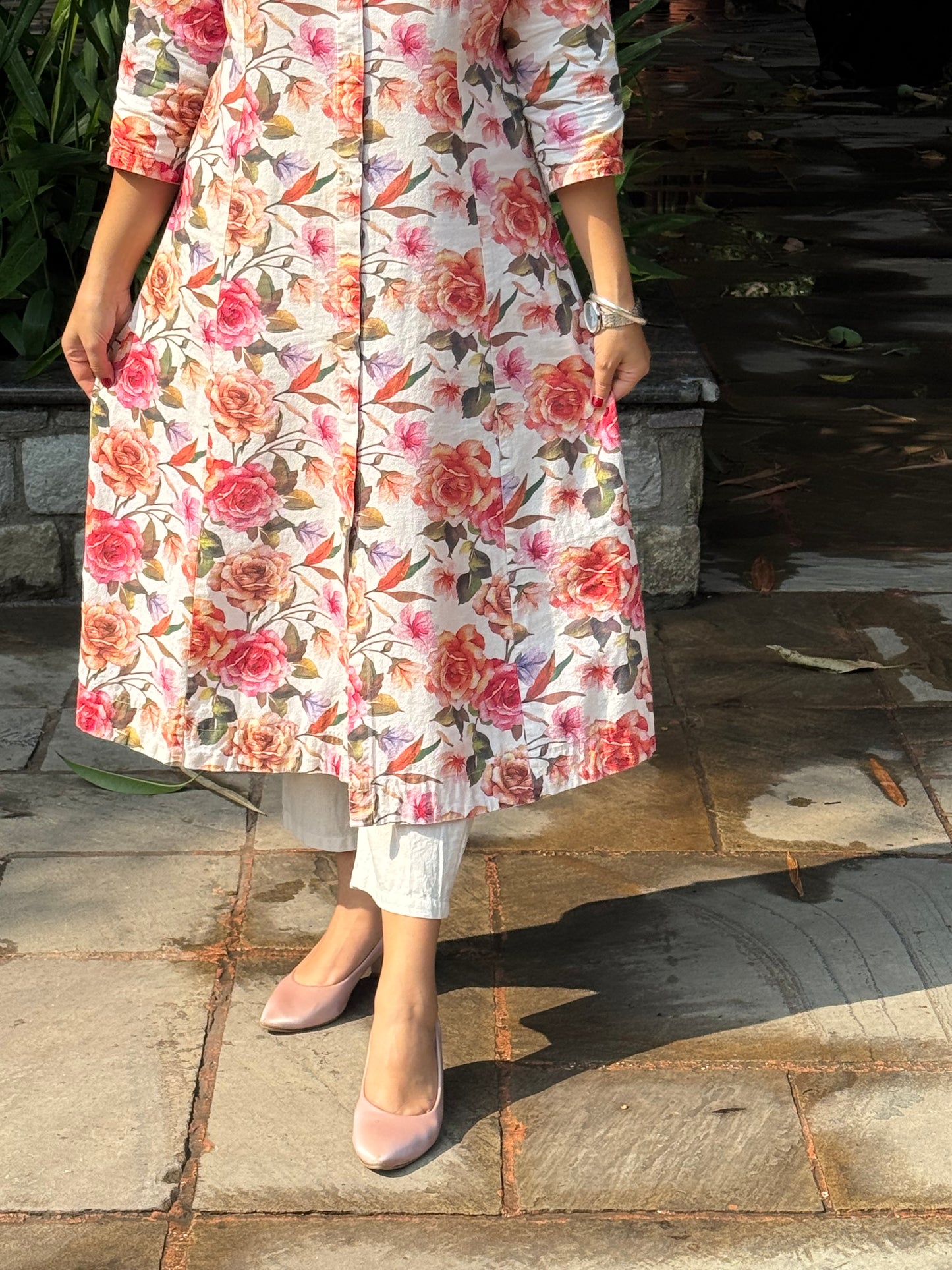 Floral Print Straight Kurta Set in Cotton – Rosé Bloom