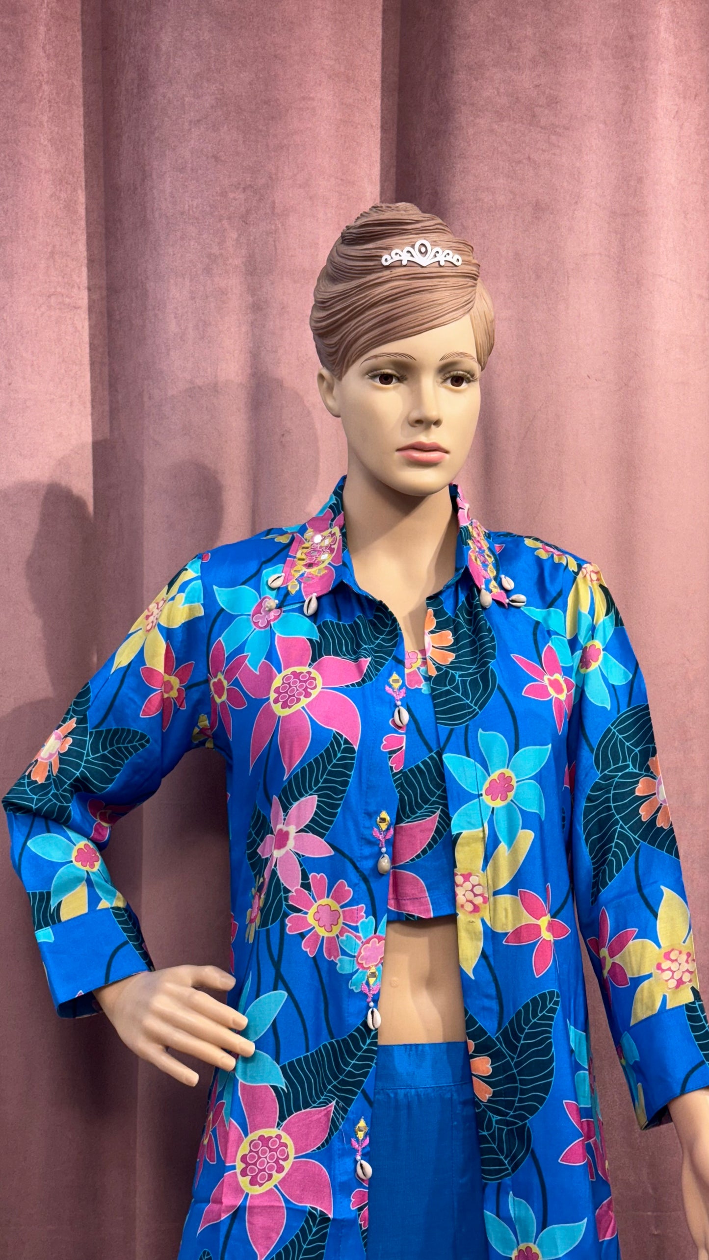 Blue Floral Jacket Co-ord Set – Indira Azure
