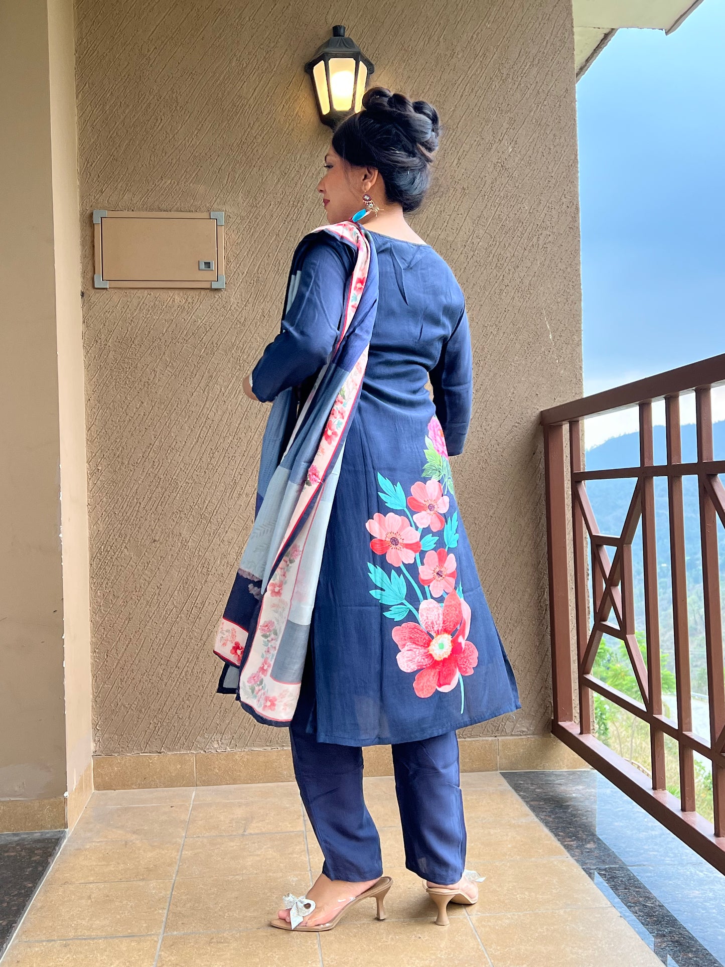 "Navy Blue Floral Kurta Set with Dupatta – Inara Navy "