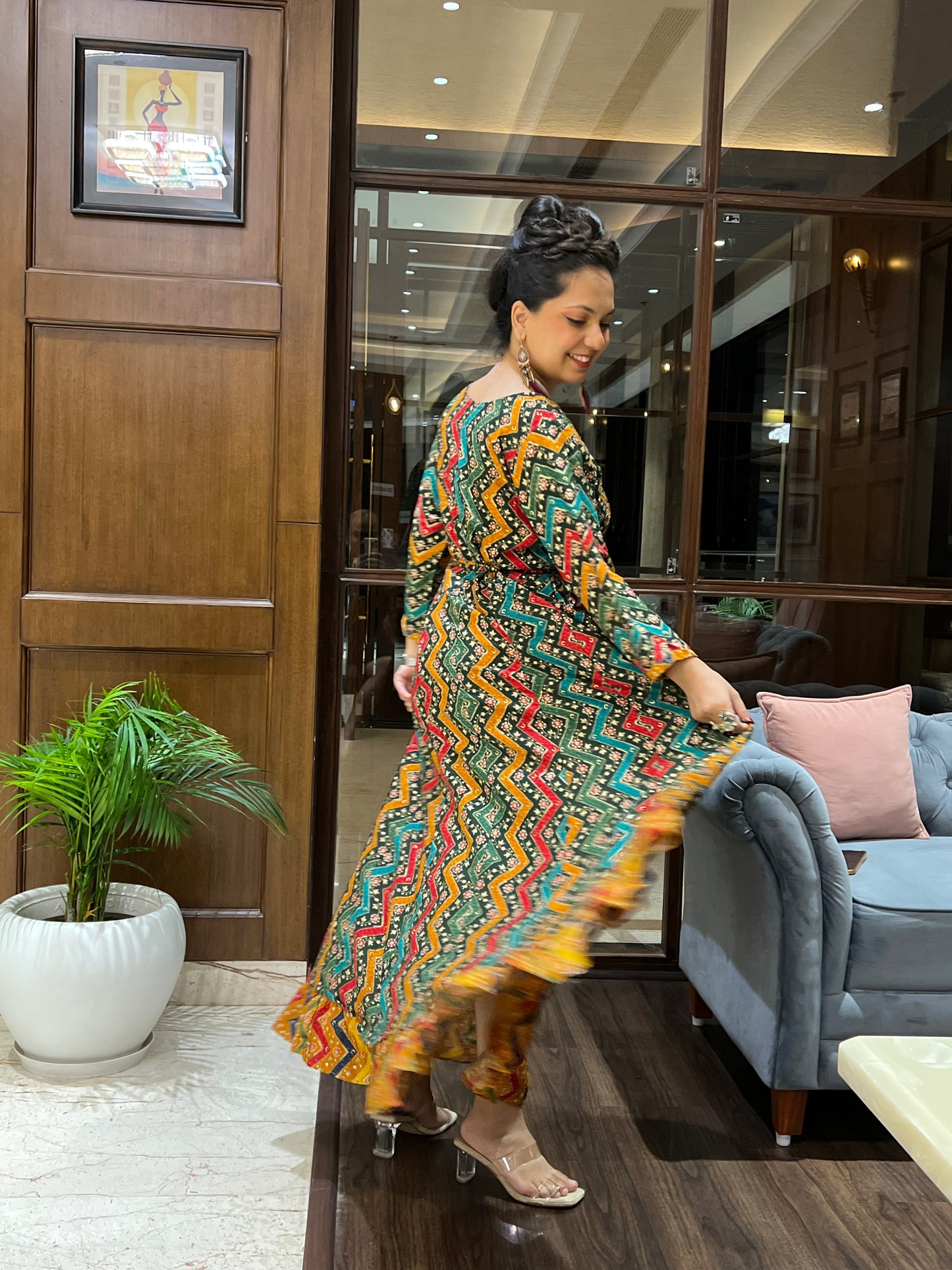 Multicolor Zigzag Print Anarkali in Rayon – Gulzar Fiesta