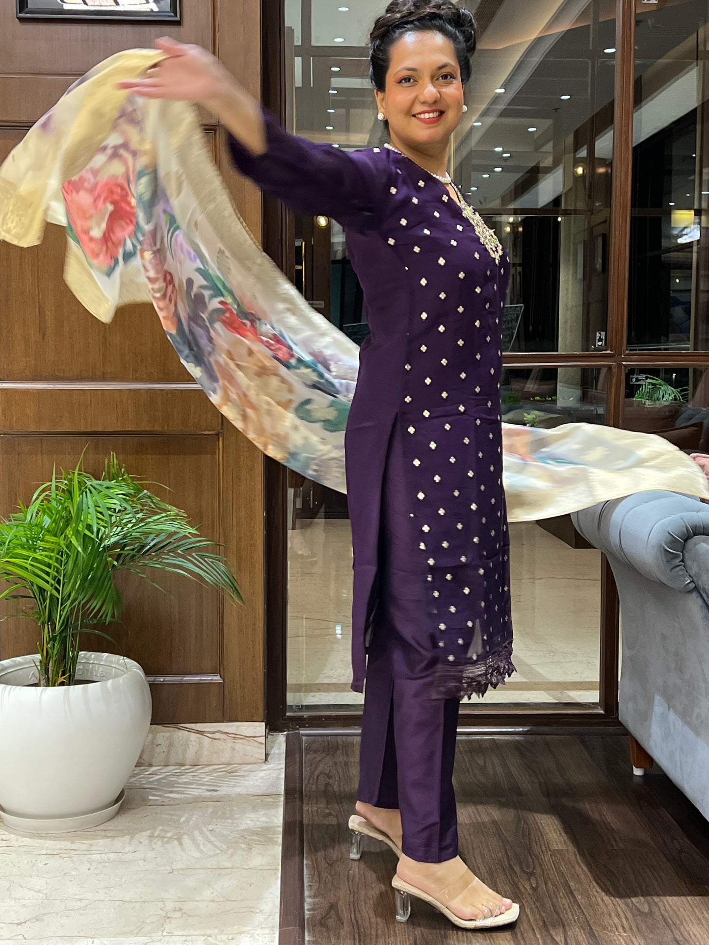 Purple Buti Kurta Set with Printed Dupatta – Zoya Wine