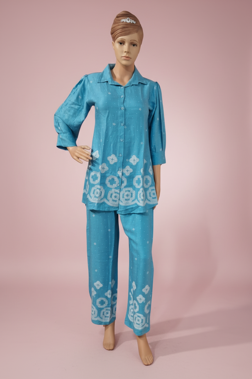 Sky Blue Printed Co-ord Set for Women – Niva Sky