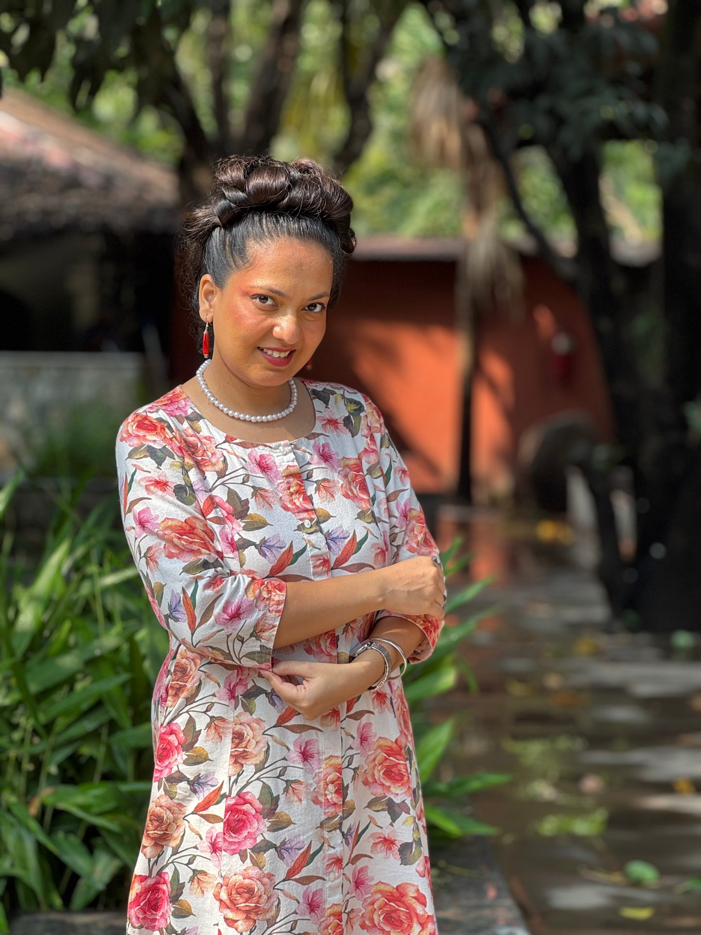 Floral Print Straight Kurta Set in Cotton – Rosé Bloom
