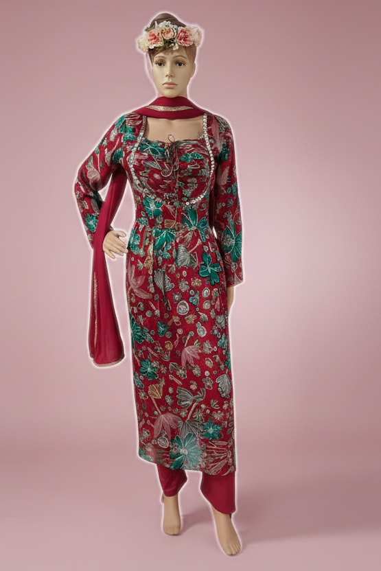 Alia Style Maroon Mirror work suit
