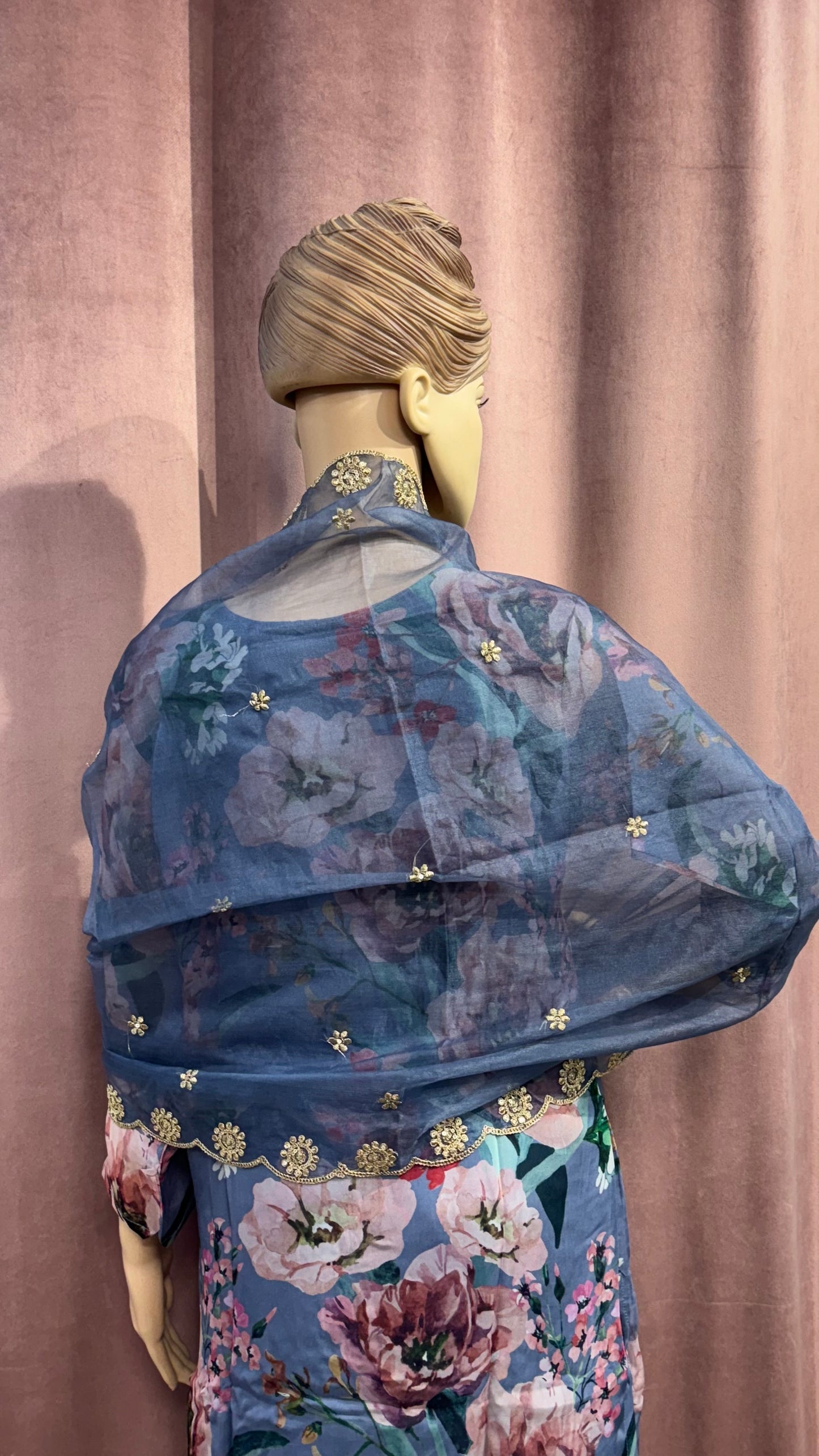 Meher Blue Floral Kurta Set with Dupatta