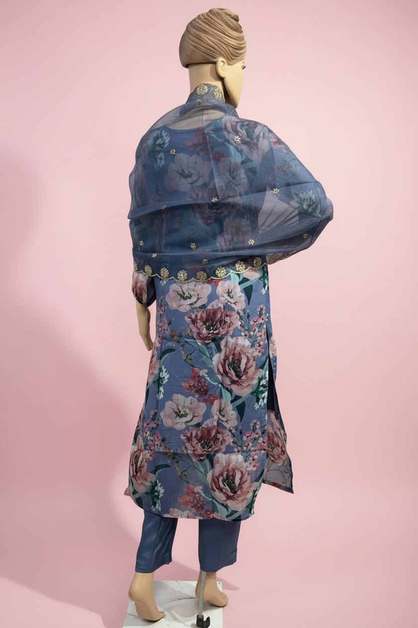 Meher Blue Floral Kurta Set with Dupatta
