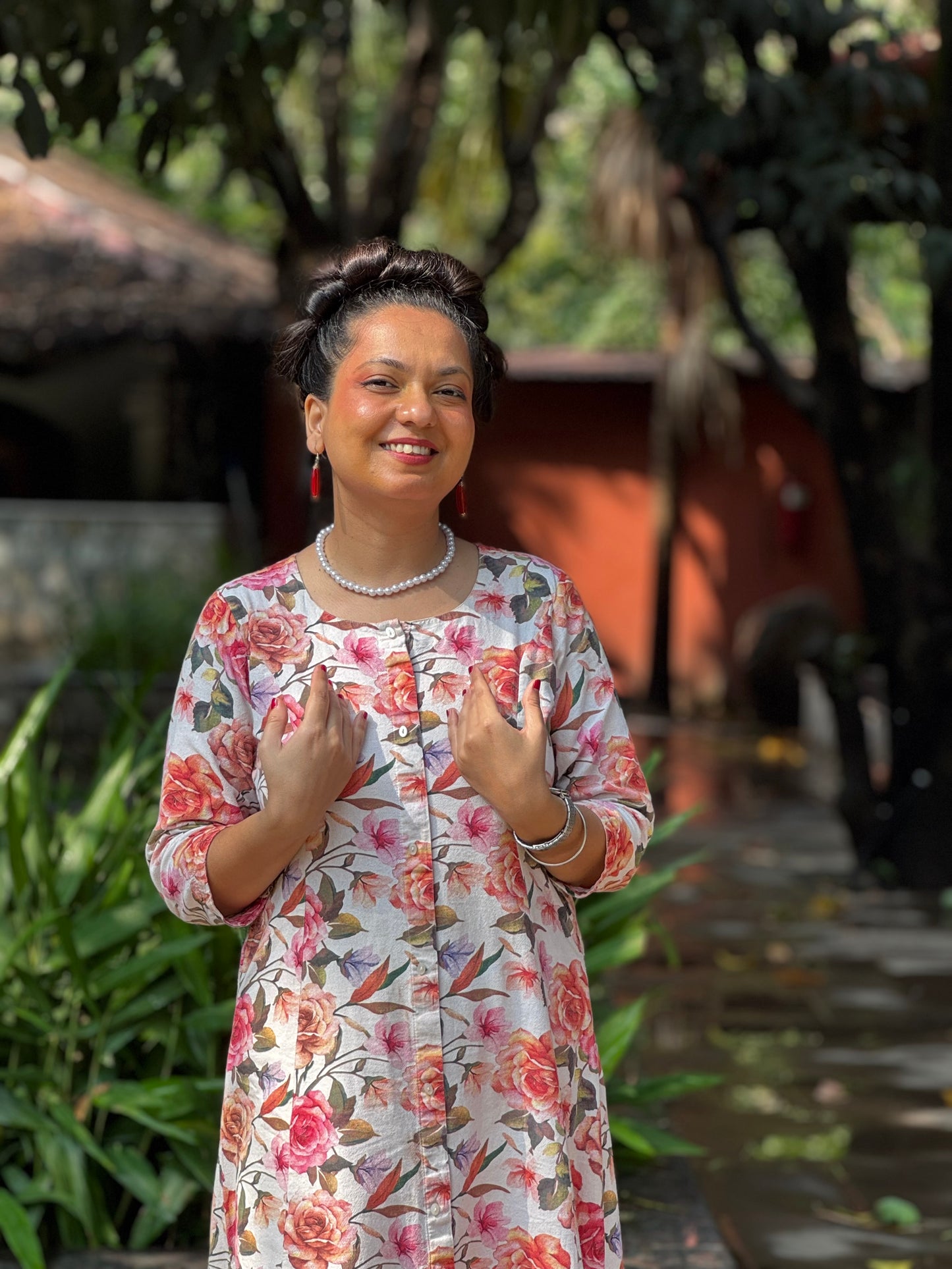 Floral Print Straight Kurta Set in Cotton – Rosé Bloom