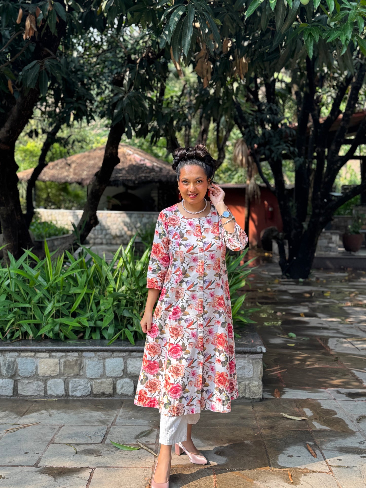 Floral Print Straight Kurta Set in Cotton – Rosé Bloom