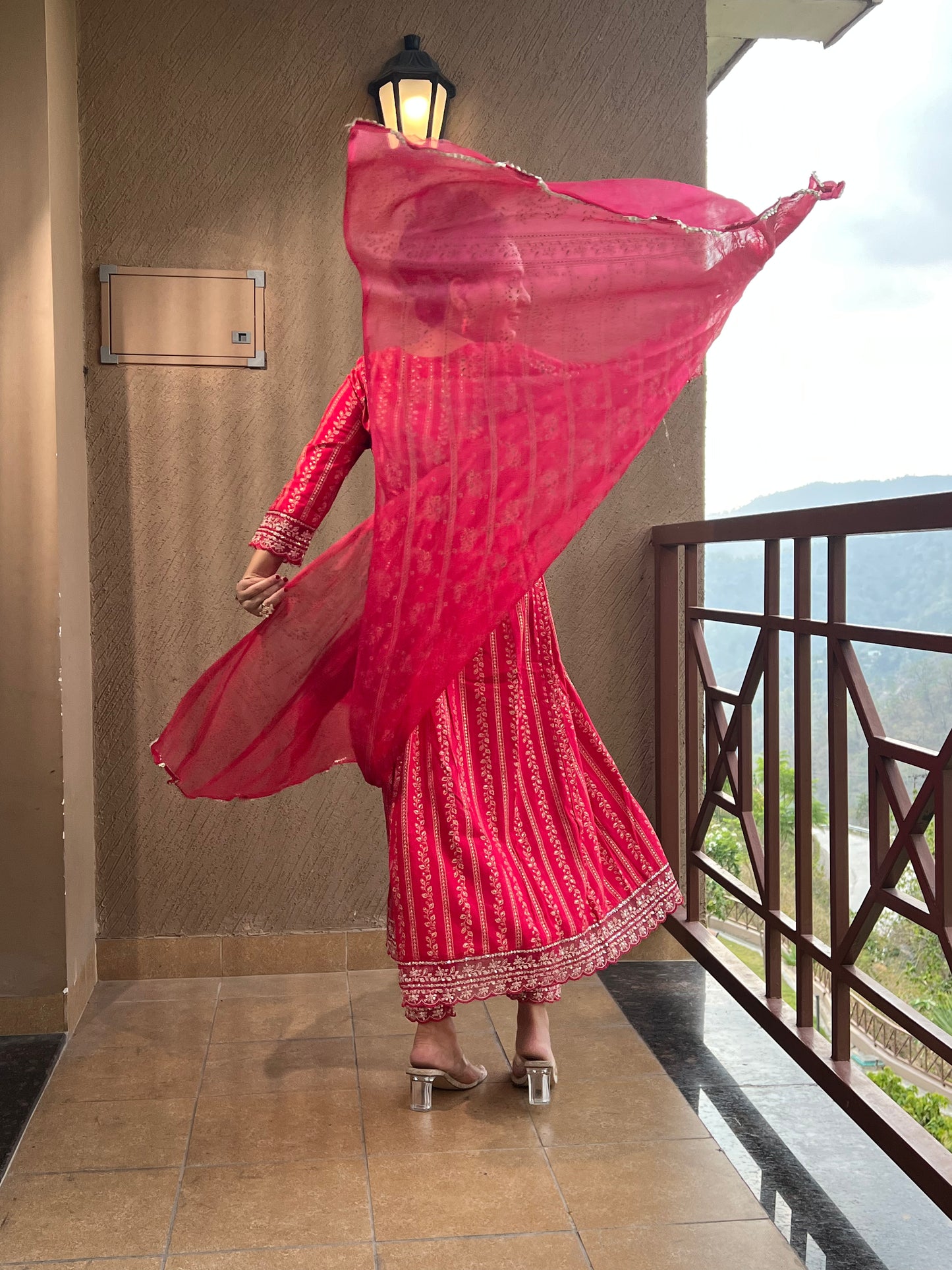 "Red Printed Anarkali Suit with Dupatta – Laal Noor "