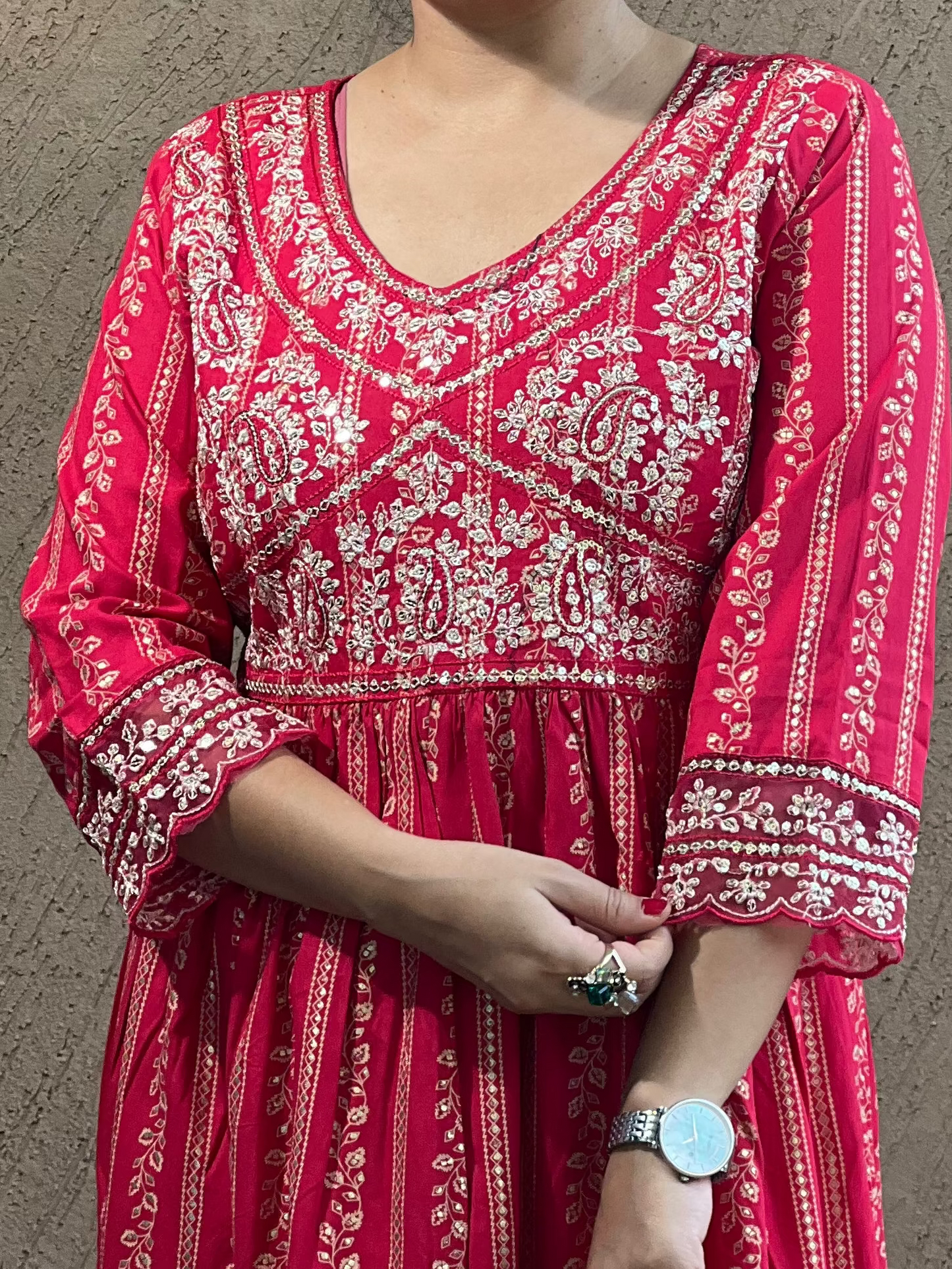 "Red Printed Anarkali Suit with Dupatta – Laal Noor "
