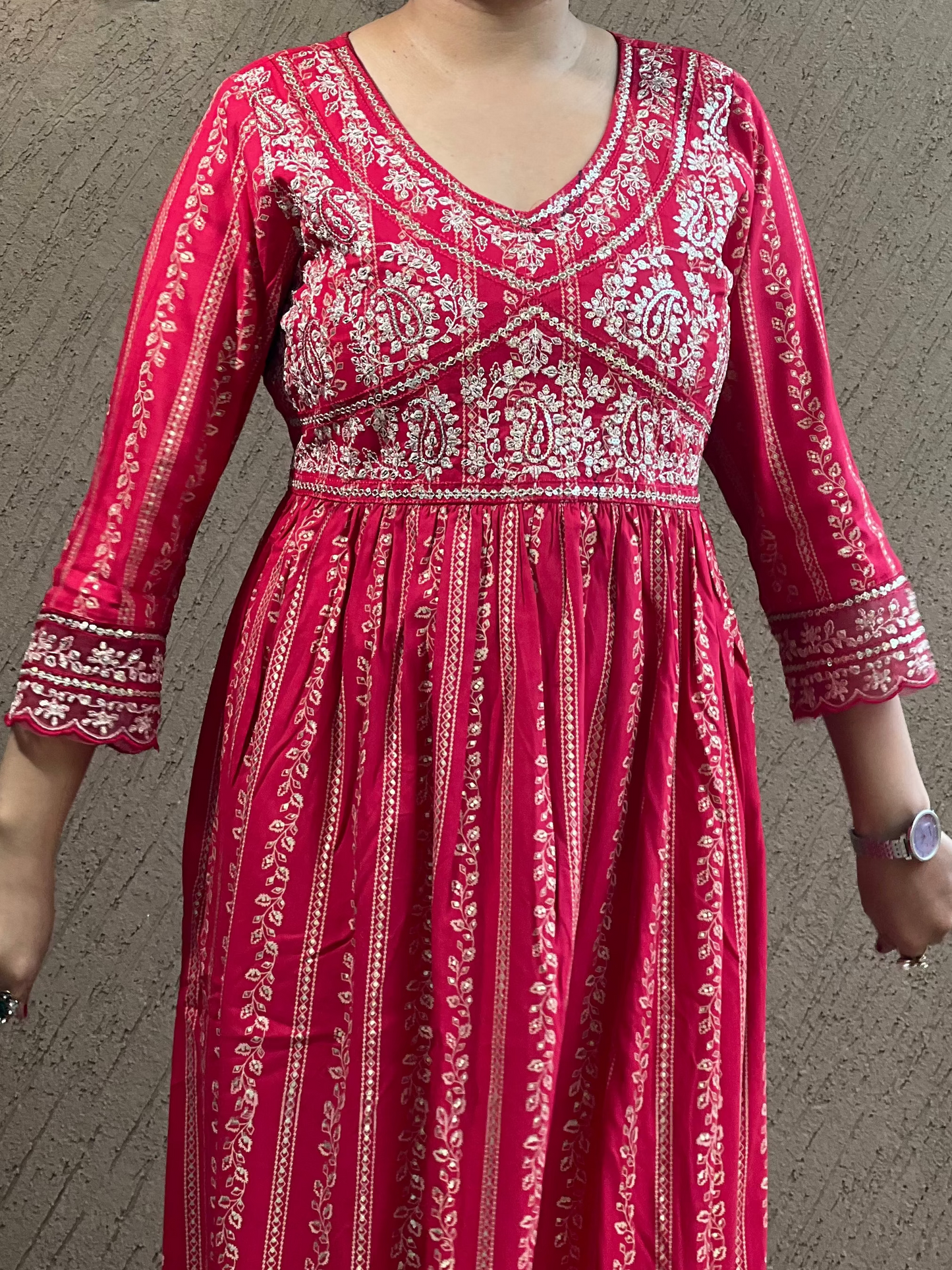 "Red Printed Anarkali Suit with Dupatta – Laal Noor "