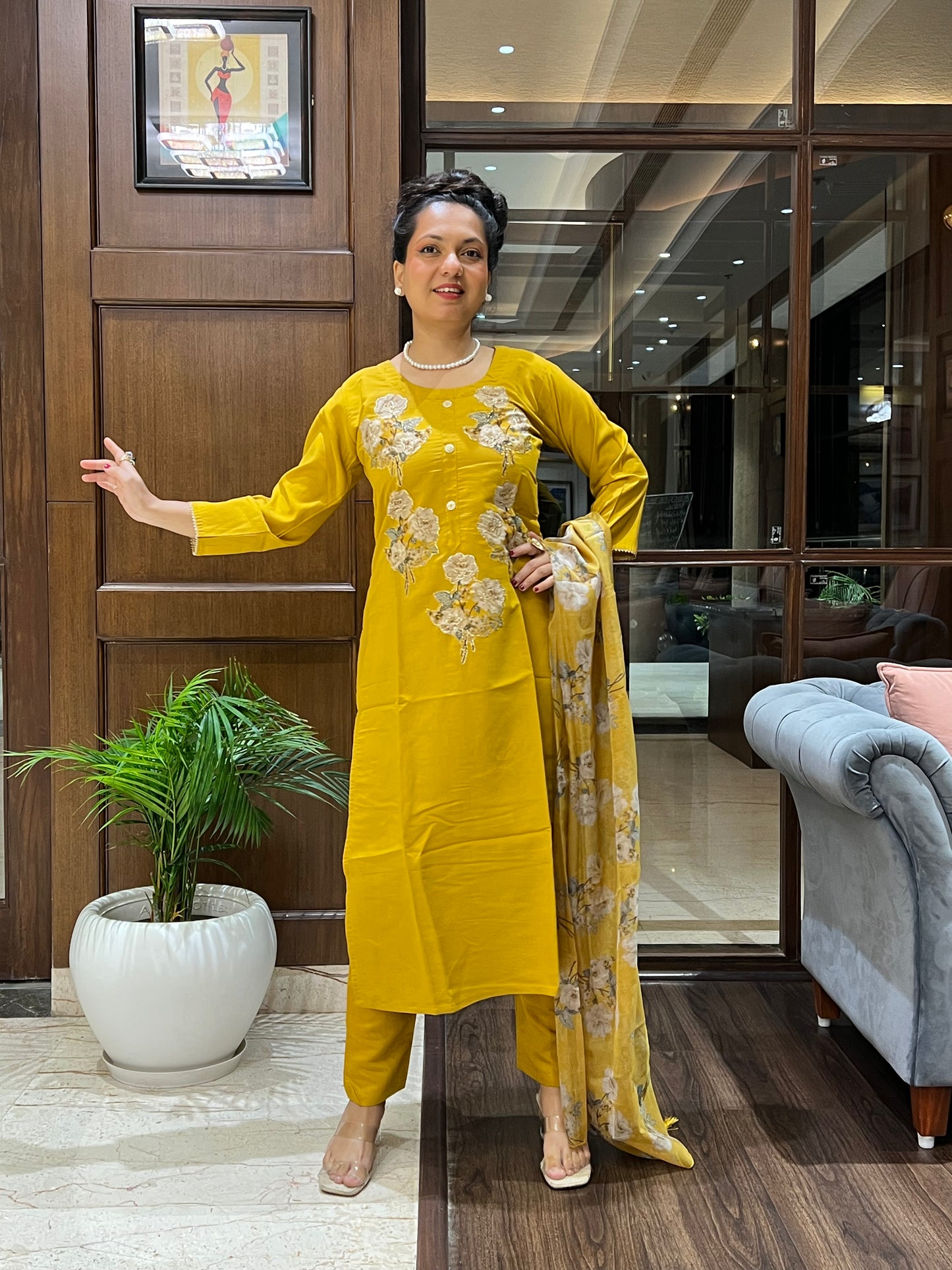 Gulzar Mustard Embroidered Kurta Set with Dupatta