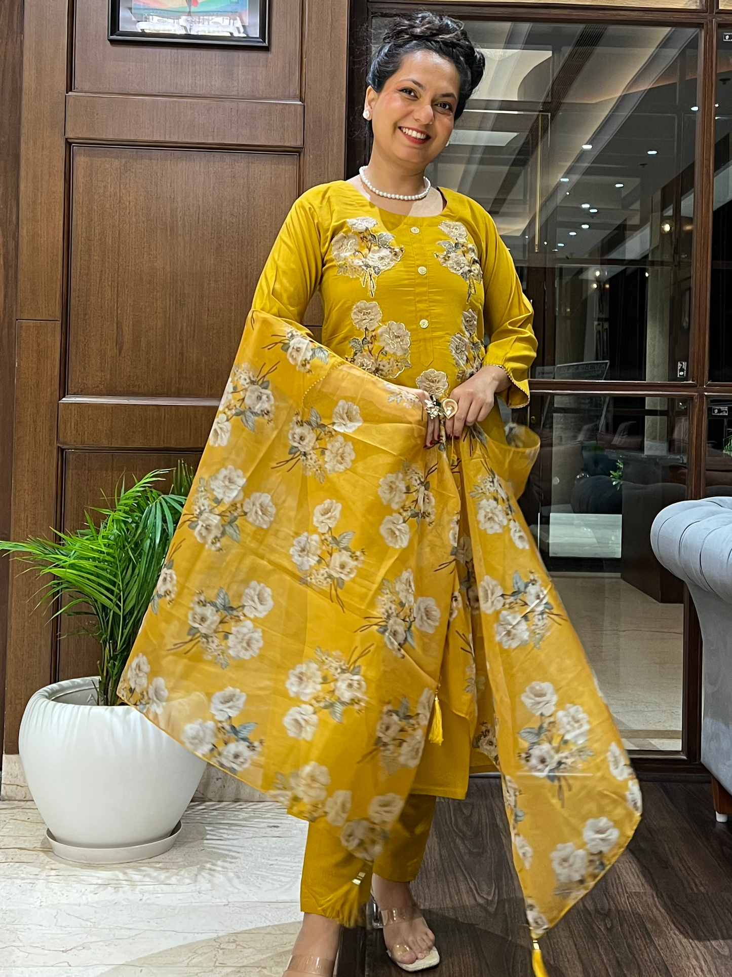Gulzar Mustard Embroidered Kurta Set with Dupatta