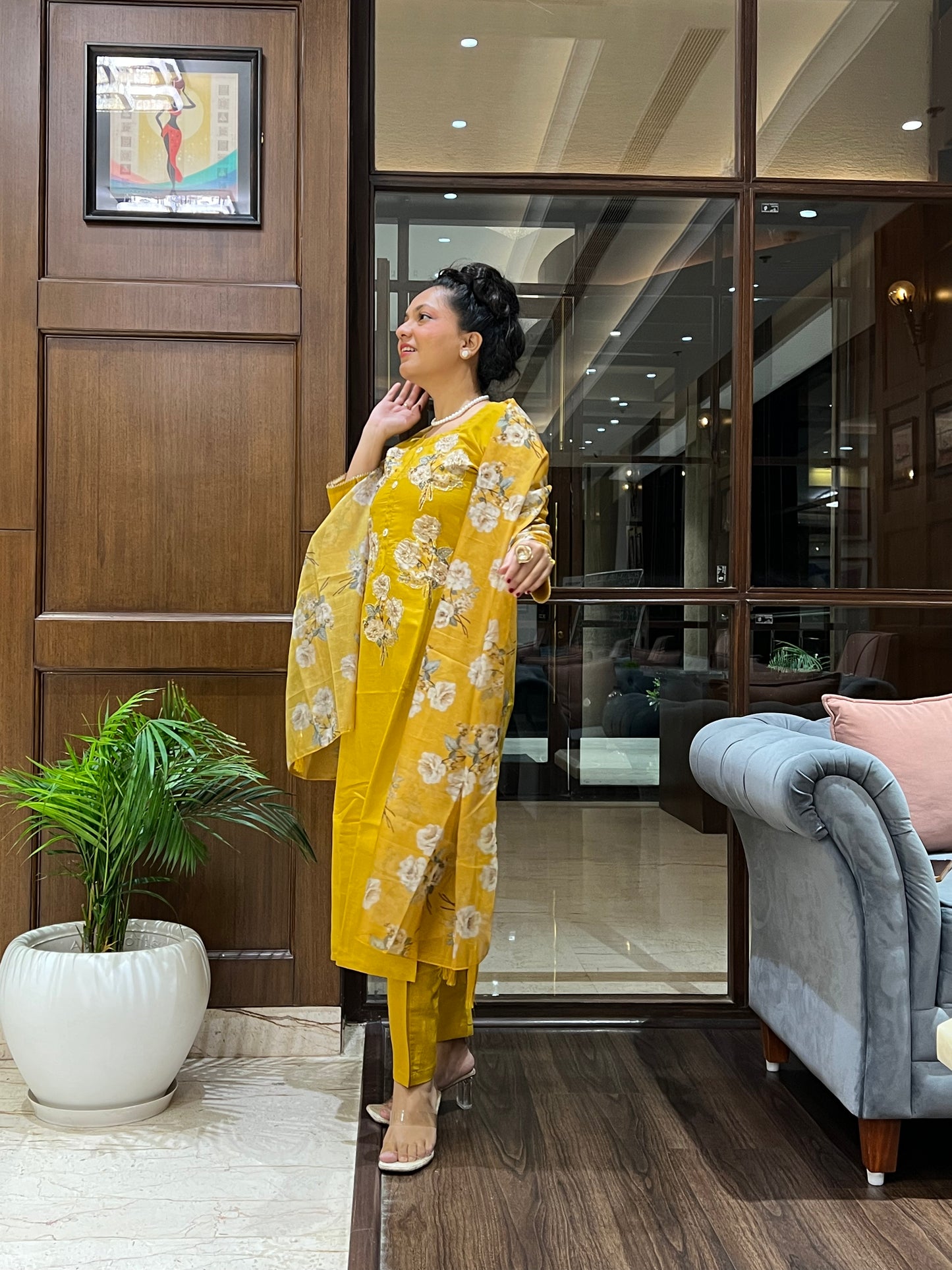 Gulzar Mustard Embroidered Kurta Set with Dupatta