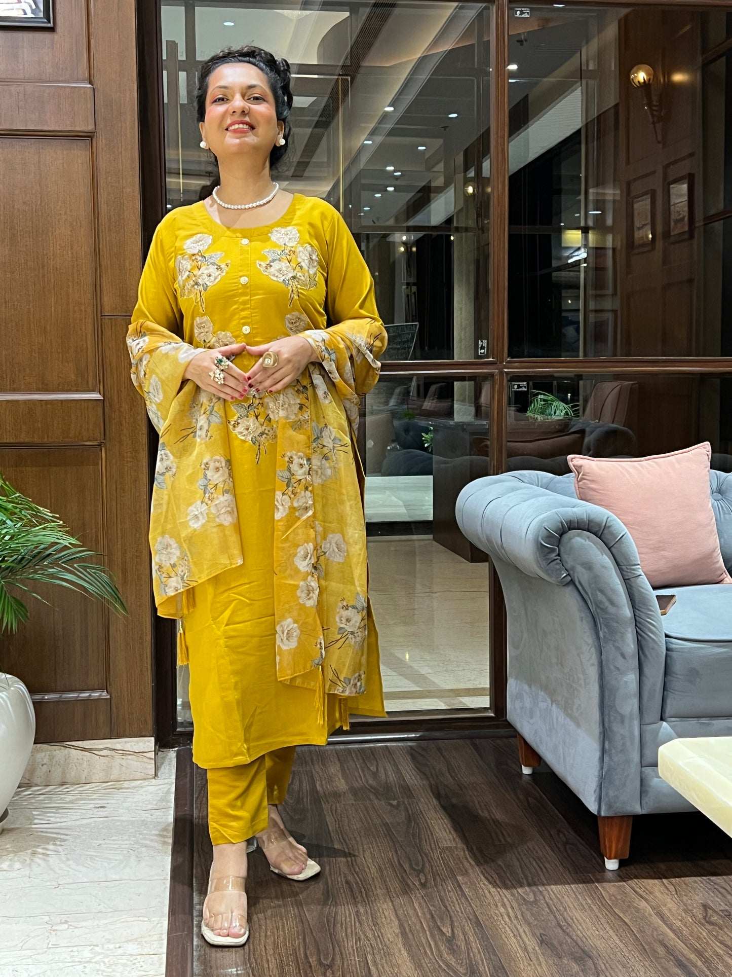 Gulzar Mustard Embroidered Kurta Set with Dupatta