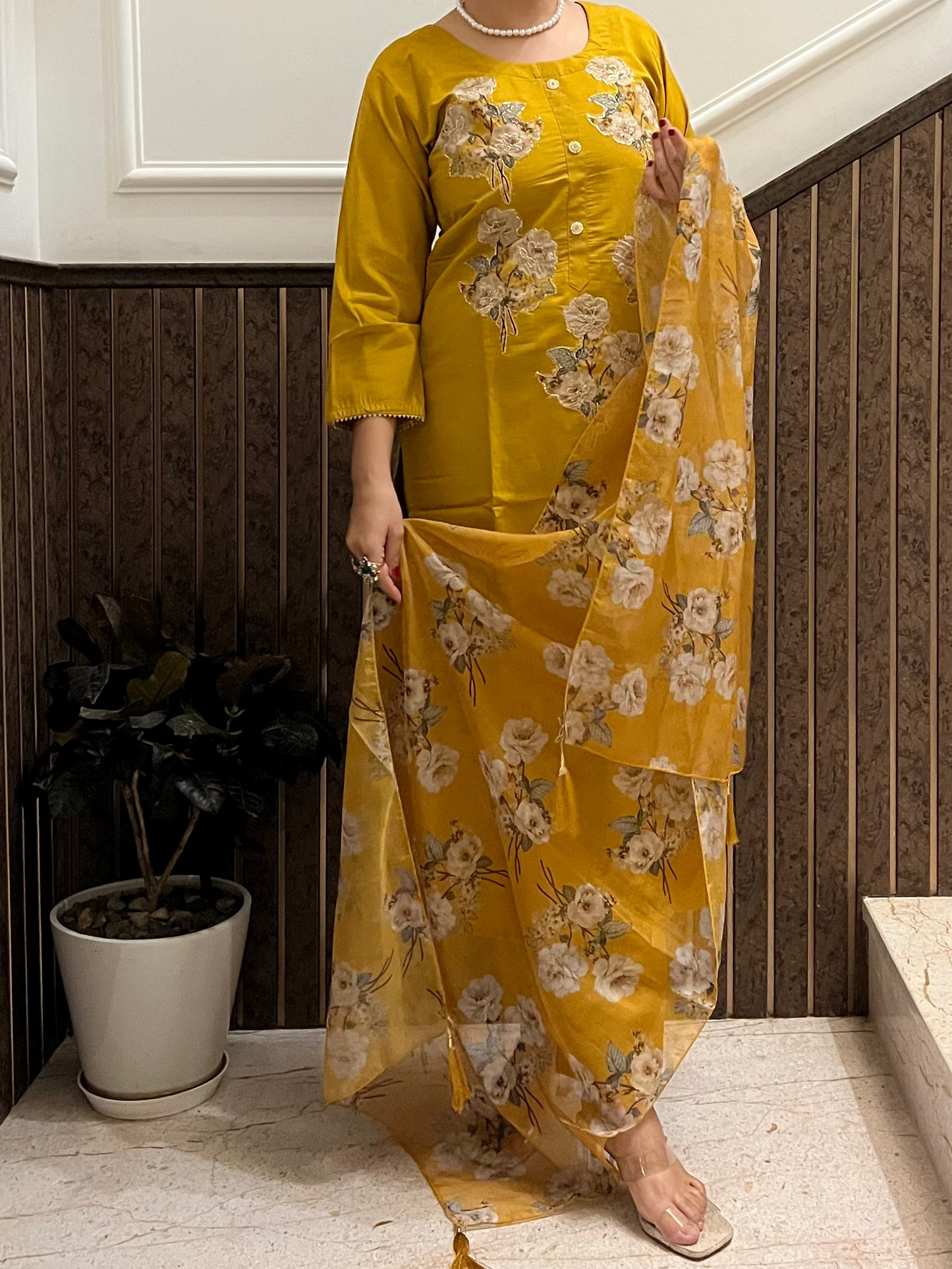 Gulzar Mustard Embroidered Kurta Set with Dupatta