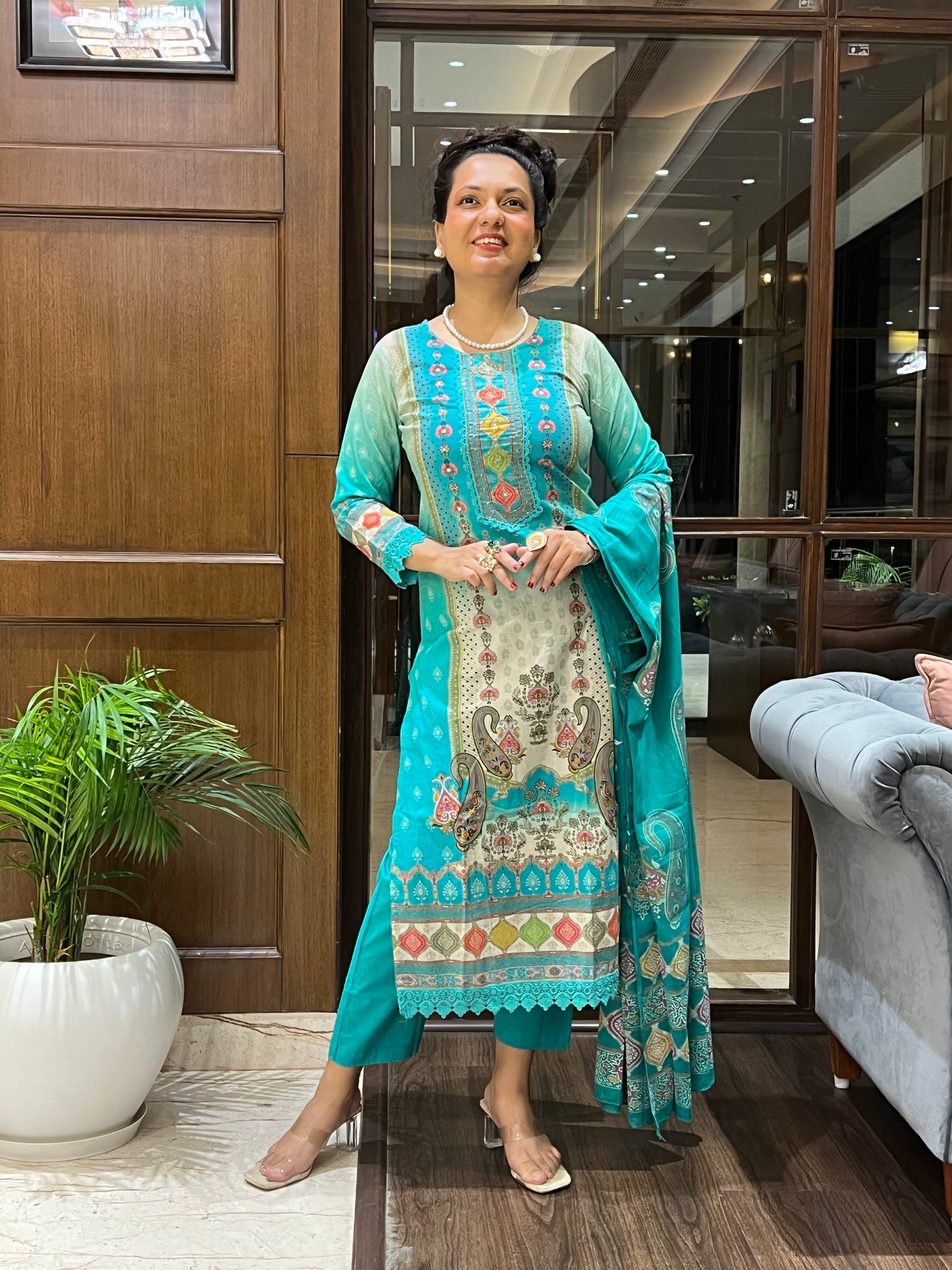 Firozi Print Kurta Set with Dupatta – Firozi Teal