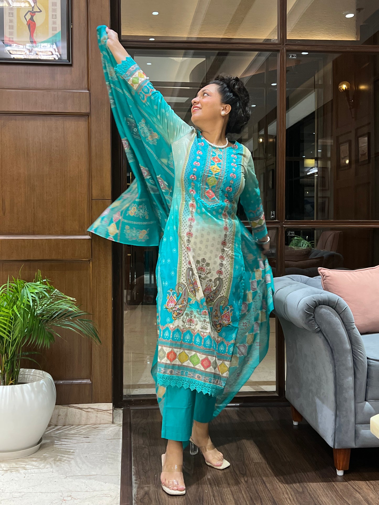 Firozi Print Kurta Set with Dupatta – Firozi Teal