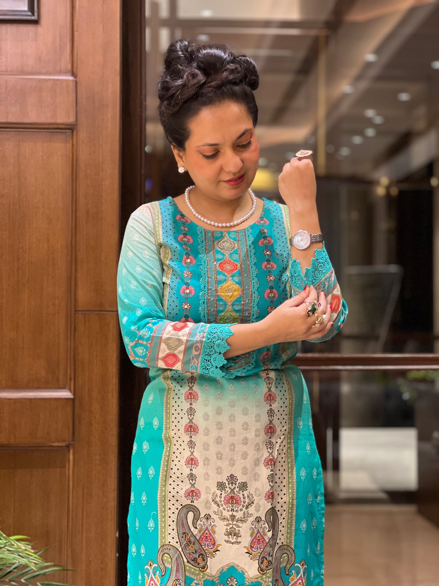 Firozi Print Kurta Set with Dupatta – Firozi Teal
