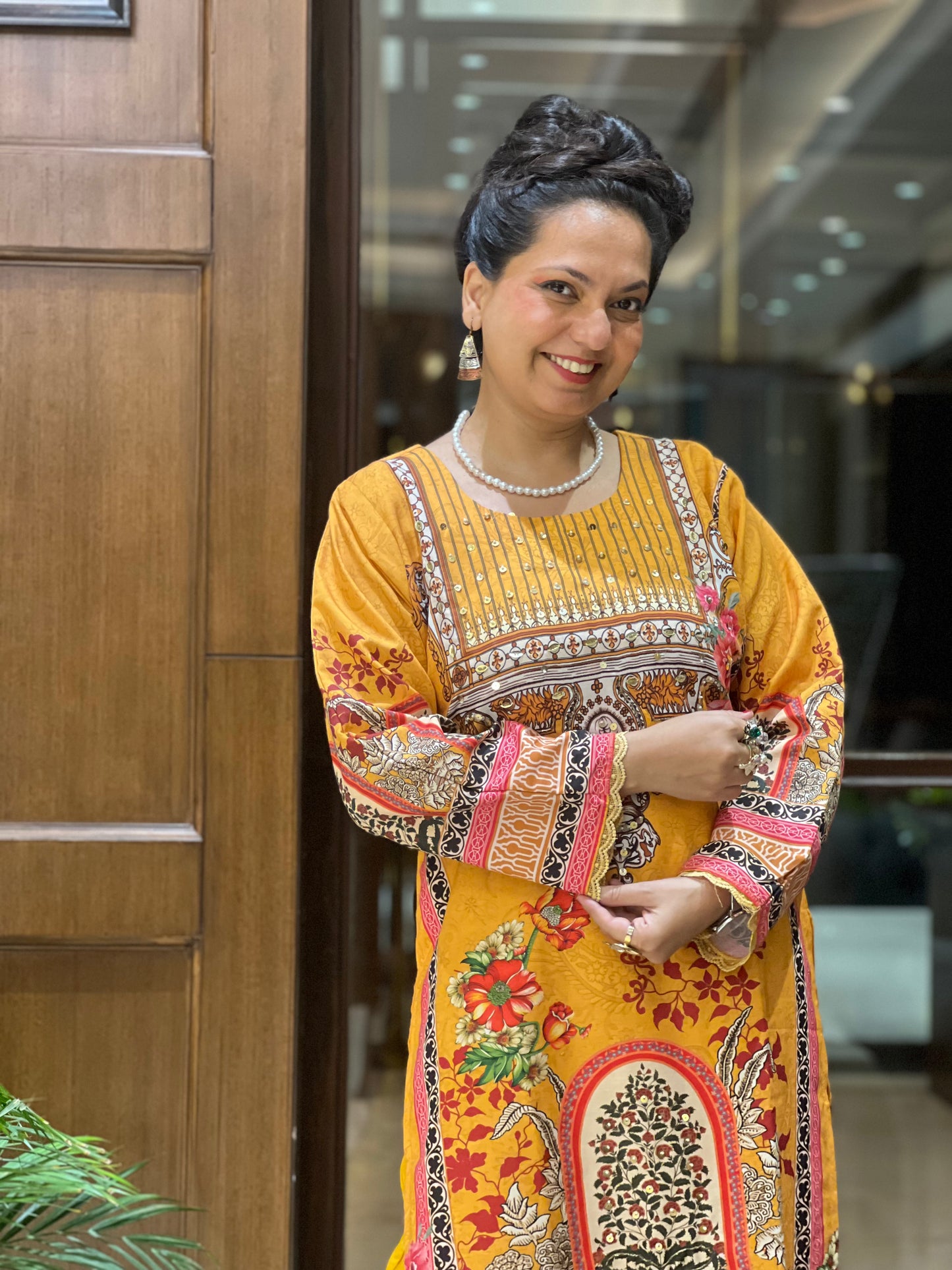 Mustard Yellow Printed Kurta Set in Cotton – Gulzar