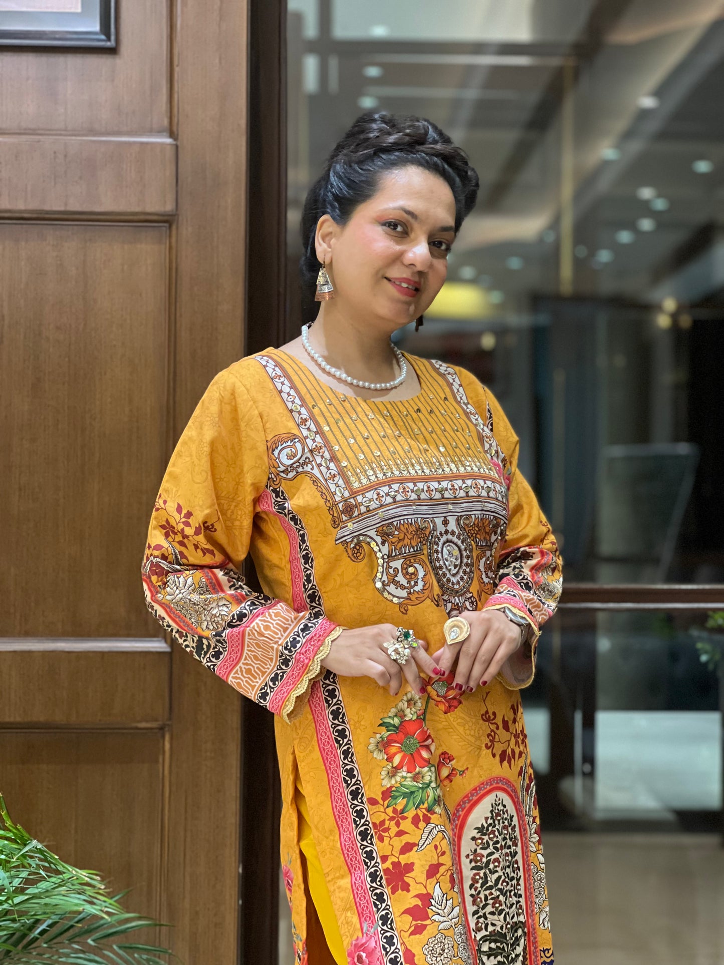 Mustard Yellow Printed Kurta Set in Cotton – Gulzar