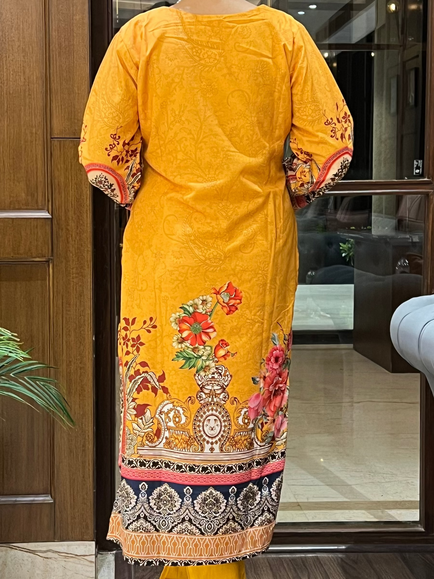 Mustard Yellow Printed Kurta Set in Cotton – Gulzar