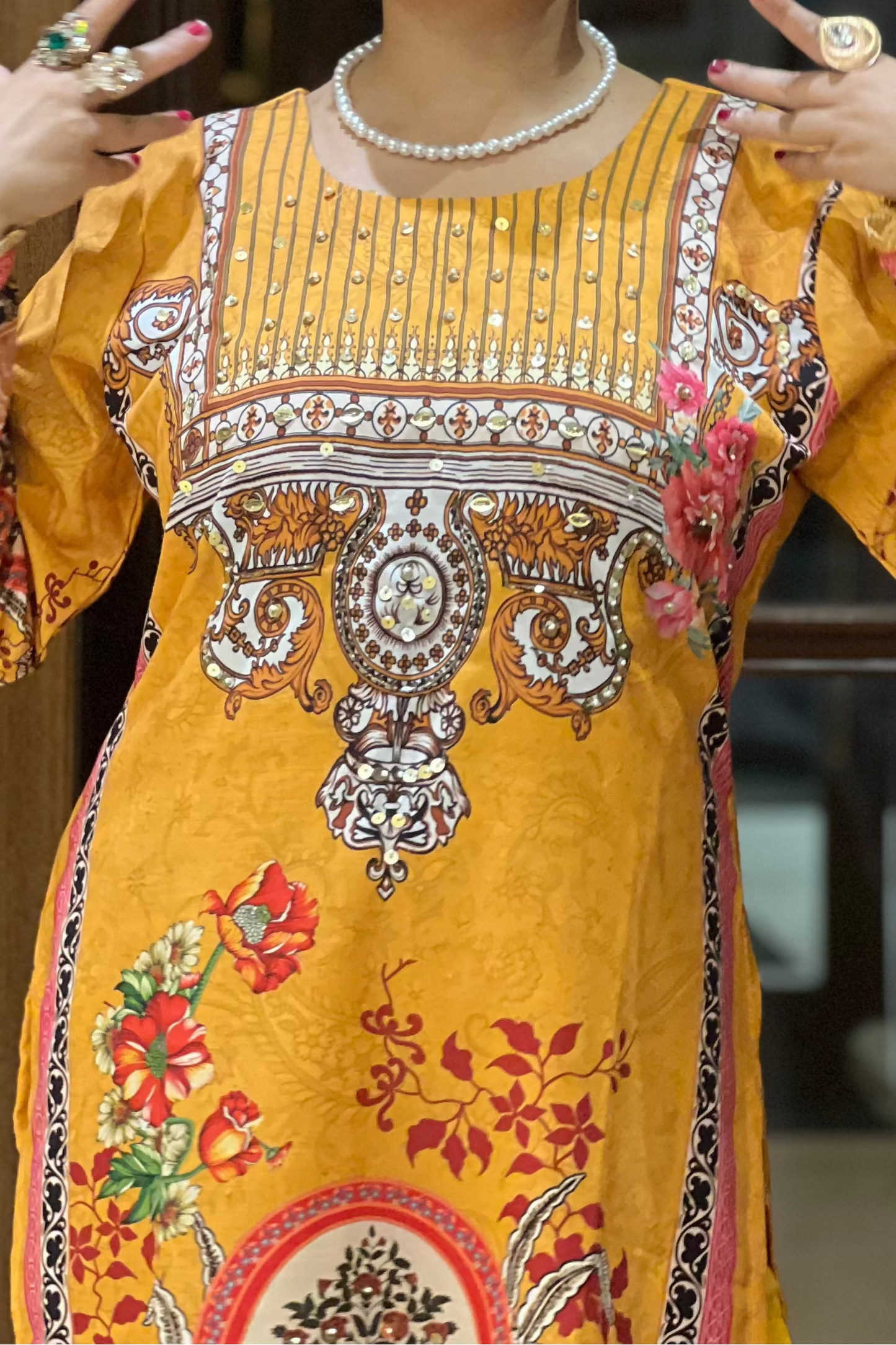 Mustard Yellow Printed Kurta Set in Cotton – Gulzar