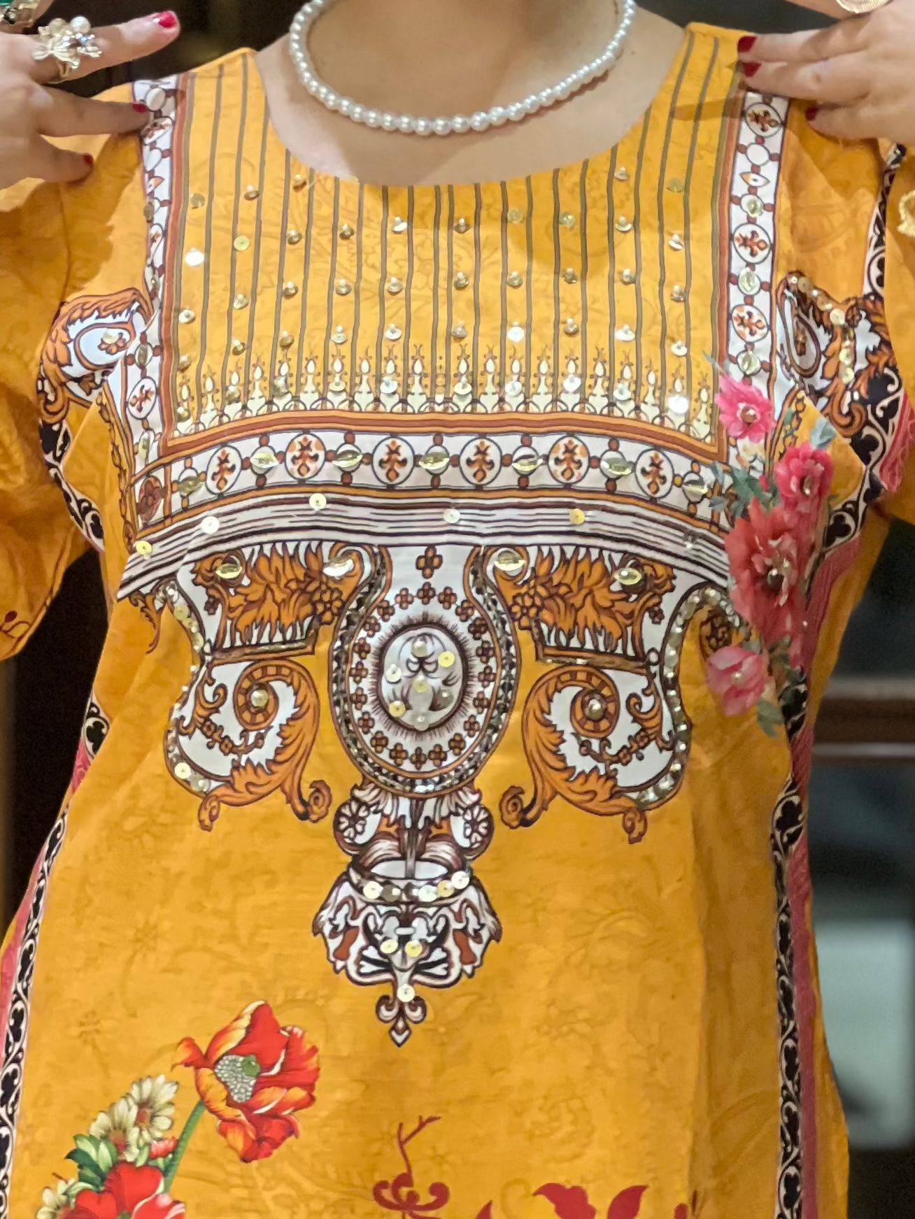 Mustard Yellow Printed Kurta Set in Cotton – Gulzar