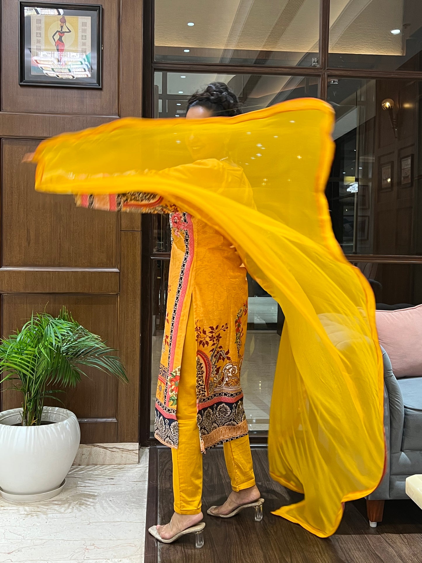 Mustard Yellow Printed Kurta Set in Cotton – Gulzar