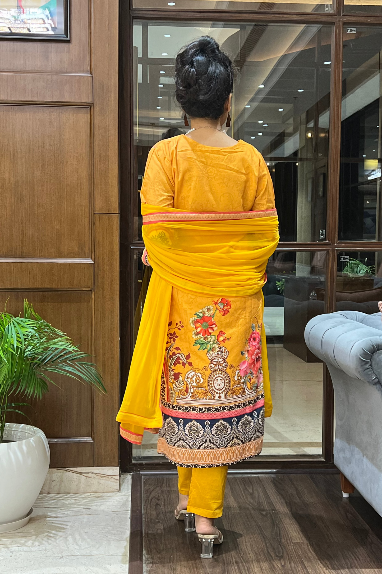 Mustard Yellow Printed Kurta Set in Cotton – Gulzar