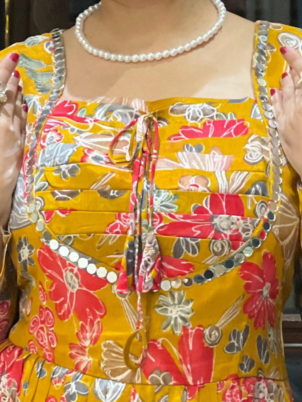 Mustard Floral Aaliya-Cut with Dupatta – Kamala Bloom Aaliya