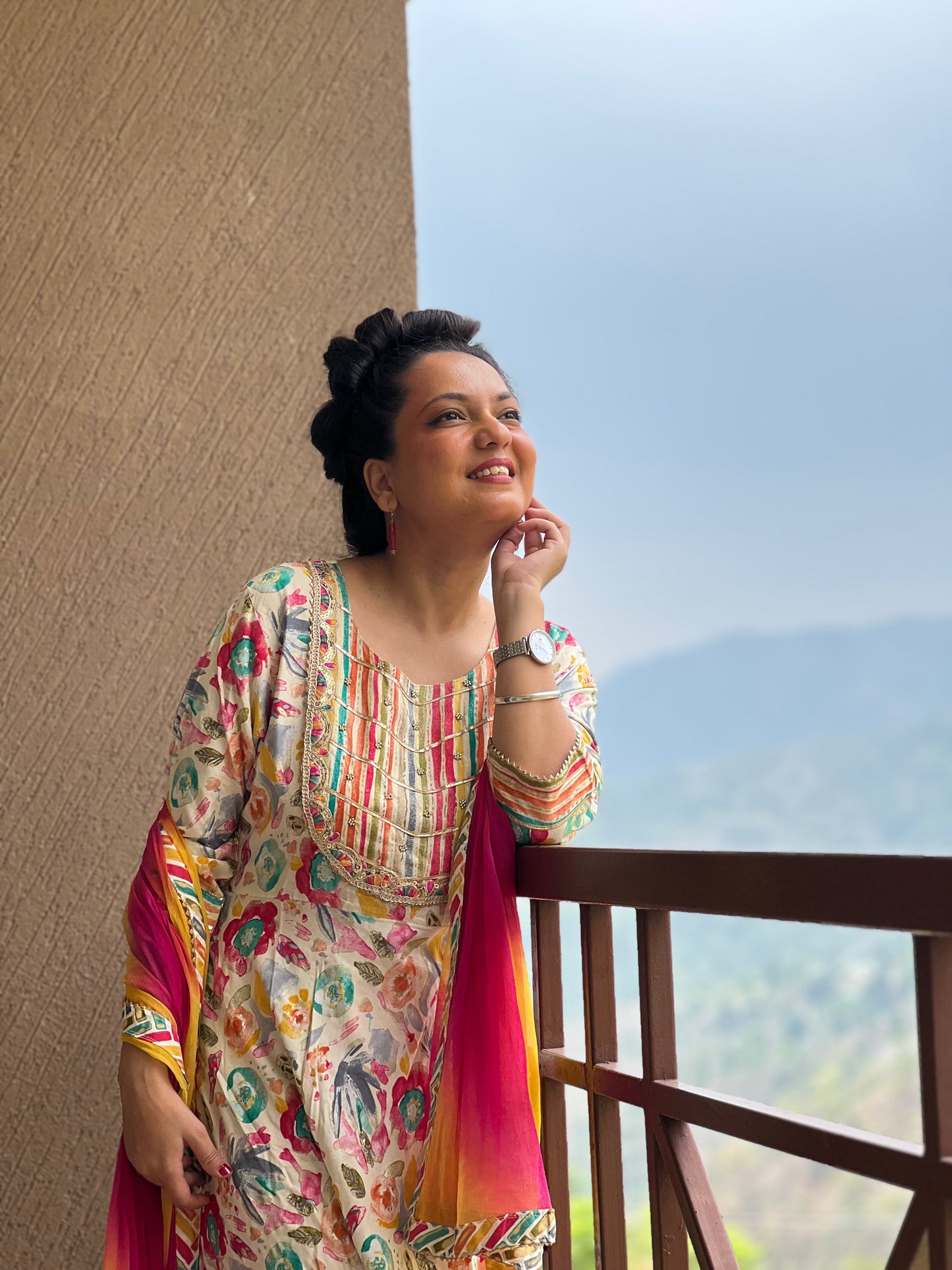 White Floral Anarkali with Dupatta – Phoolwari Joy