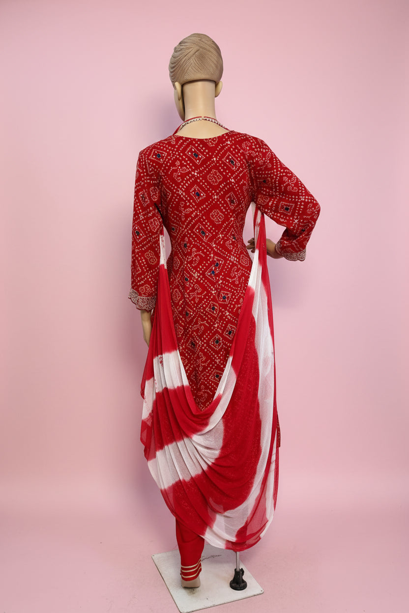 Red Bandhani Style Anarkali Suit – Noor-e-Ruby