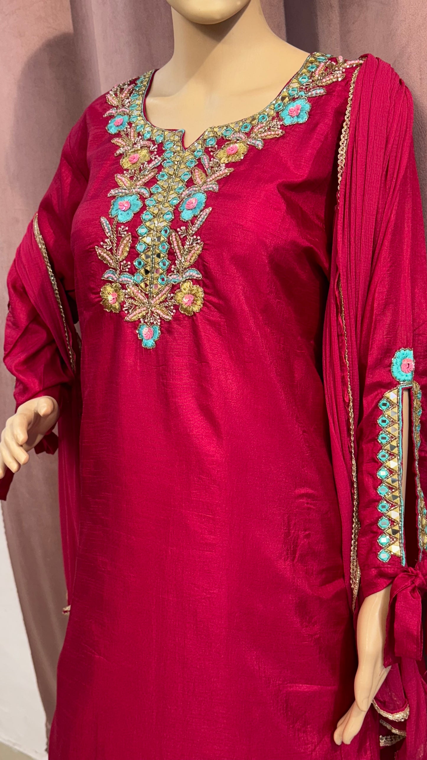 Wine Embroidered Kurta Set with Dupatta – Rani Wine