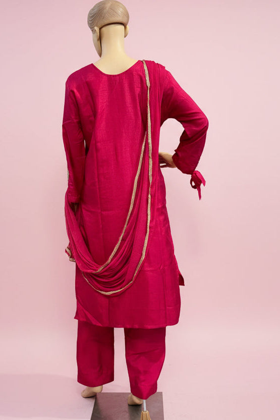 Wine Embroidered Kurta Set with Dupatta – Rani Wine
