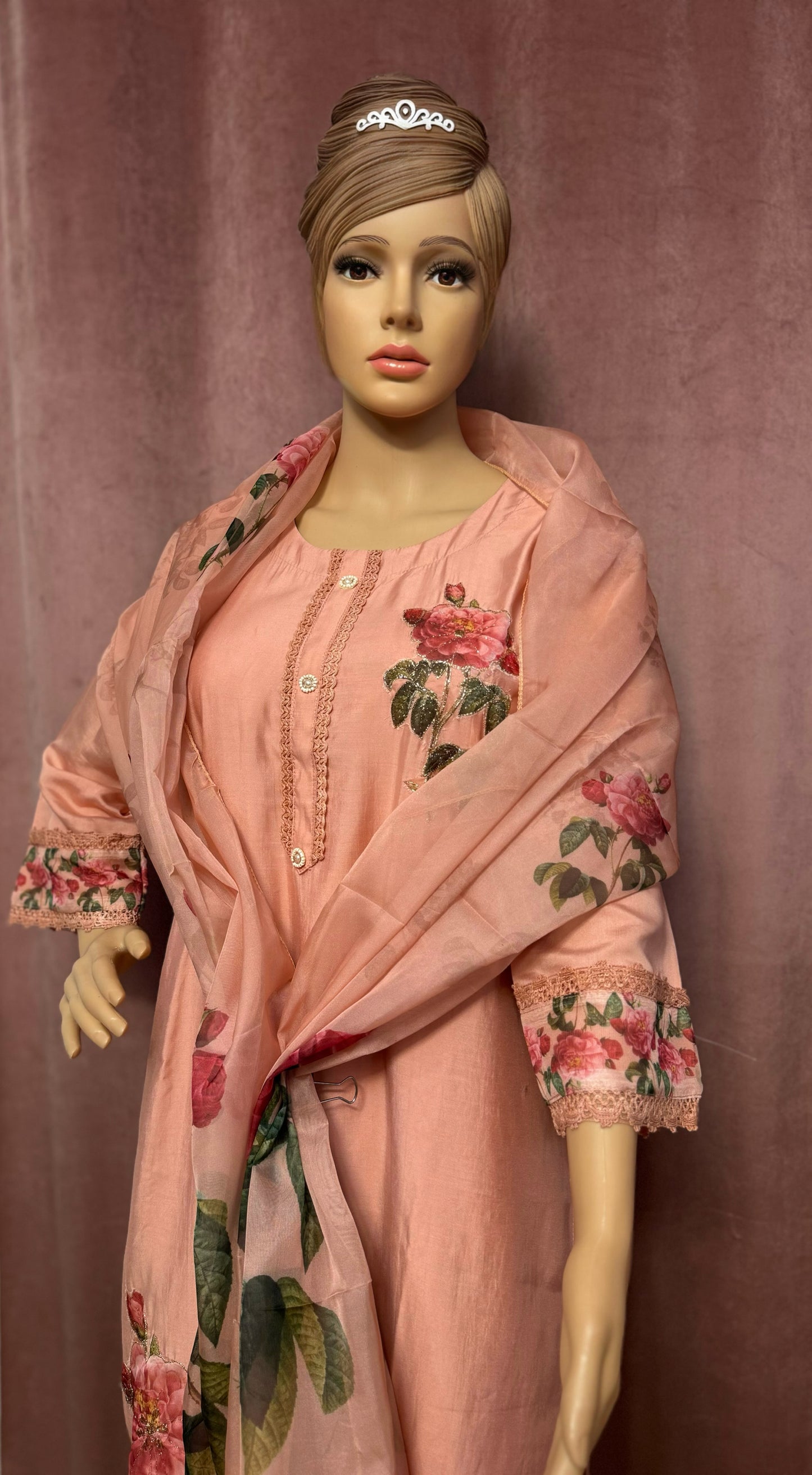 Gulzar Peach Floral Kurta Set