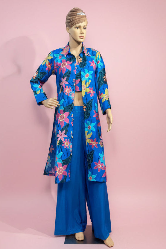 Blue Floral Jacket Co-ord Set – Indira Azure