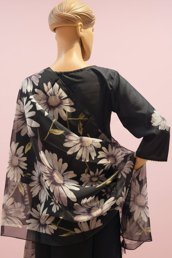 Black Floral Kurta Set with Dupatta – Inaya Noir