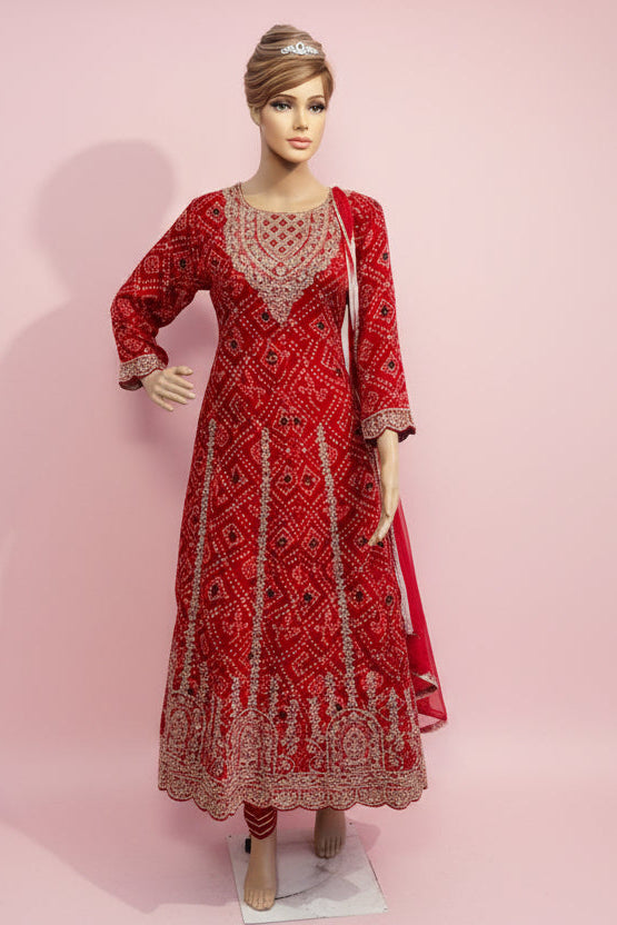 Red Bandhani Style Anarkali Suit – Noor-e-Ruby