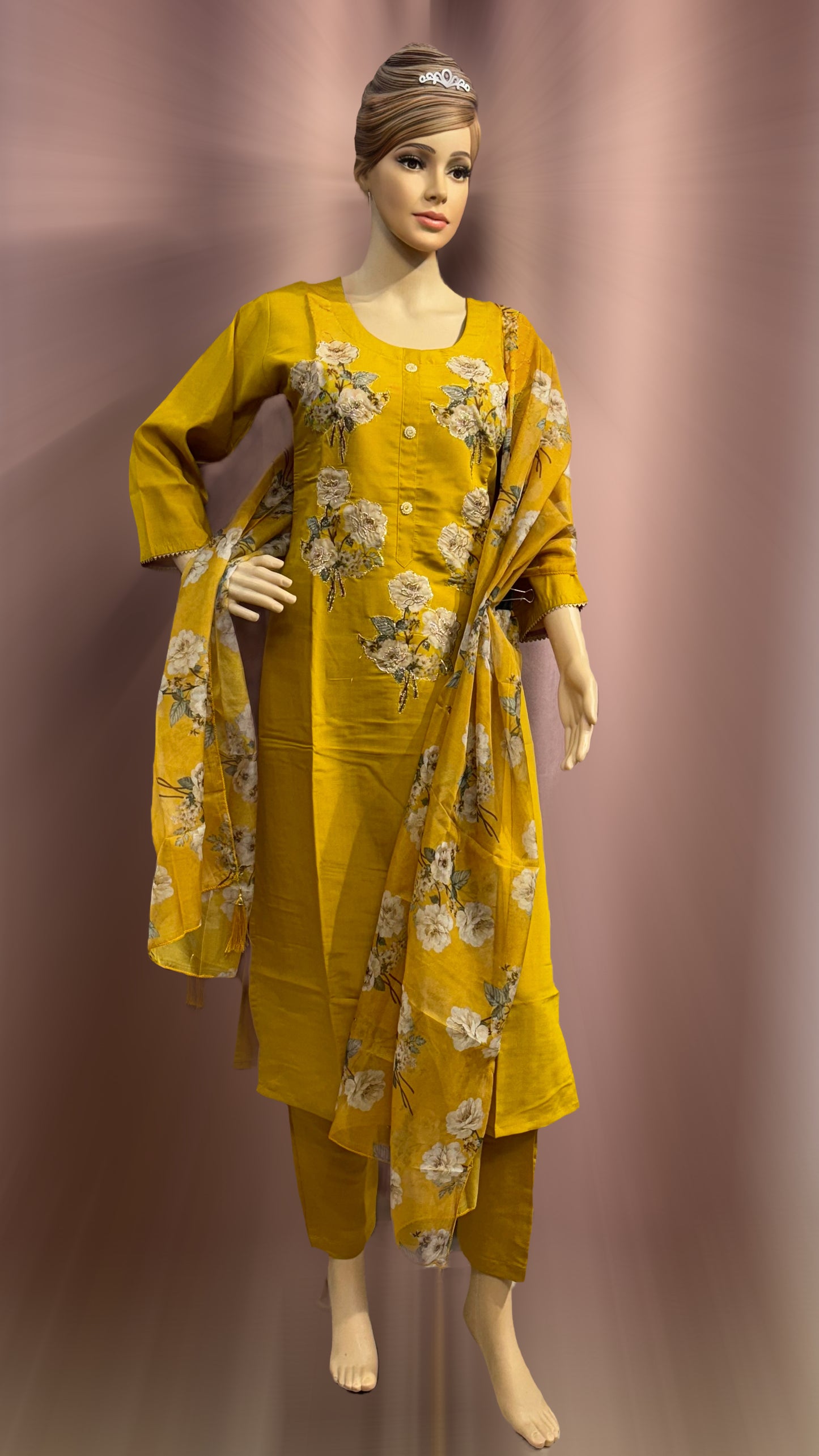 Gulzar Mustard Embroidered Kurta Set with Dupatta