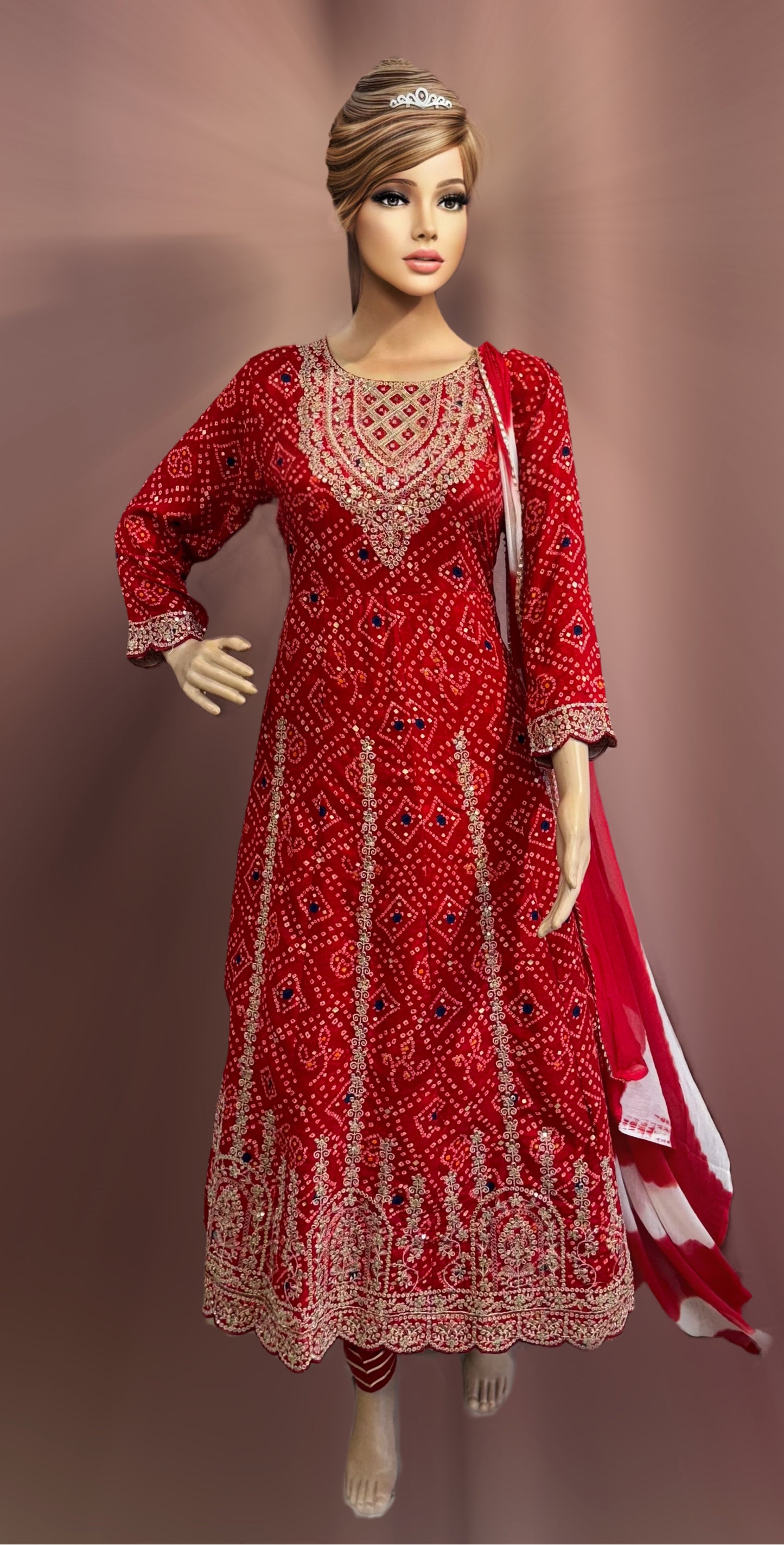 Red Bandhani Style Anarkali Suit – Noor-e-Ruby
