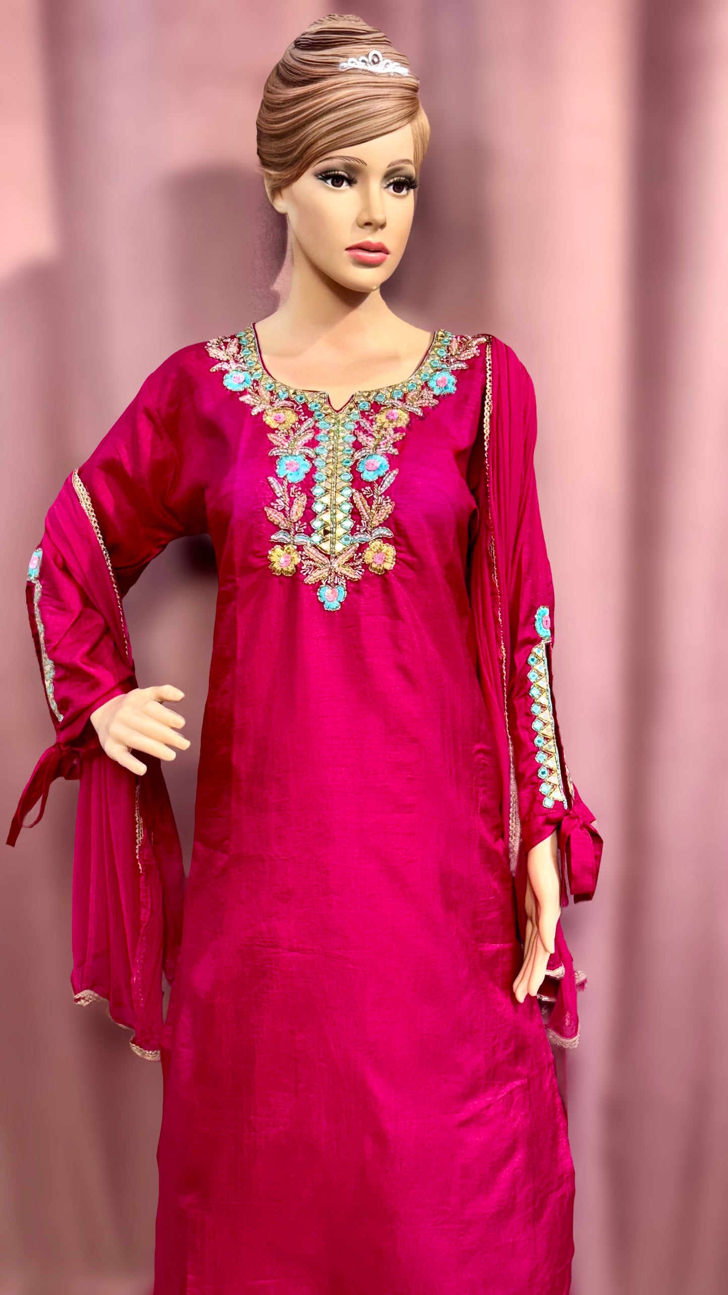 Wine Embroidered Kurta Set with Dupatta – Rani Wine