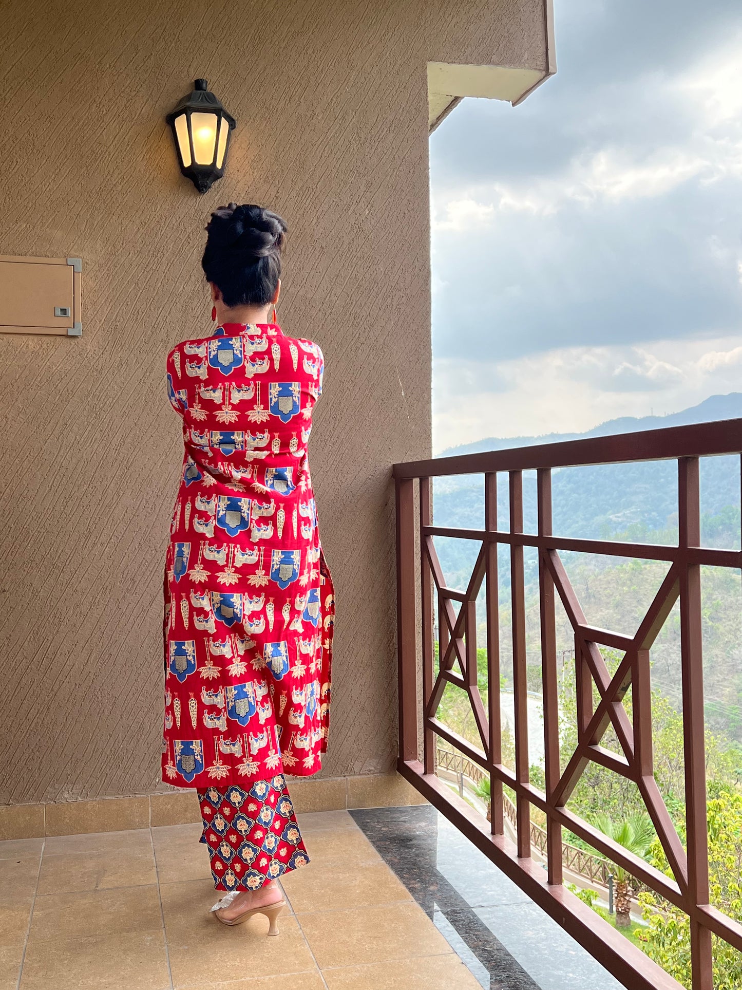 Red Ethnic Print Long Co-ord set in Cotton with Pockets– Riva Scarlet