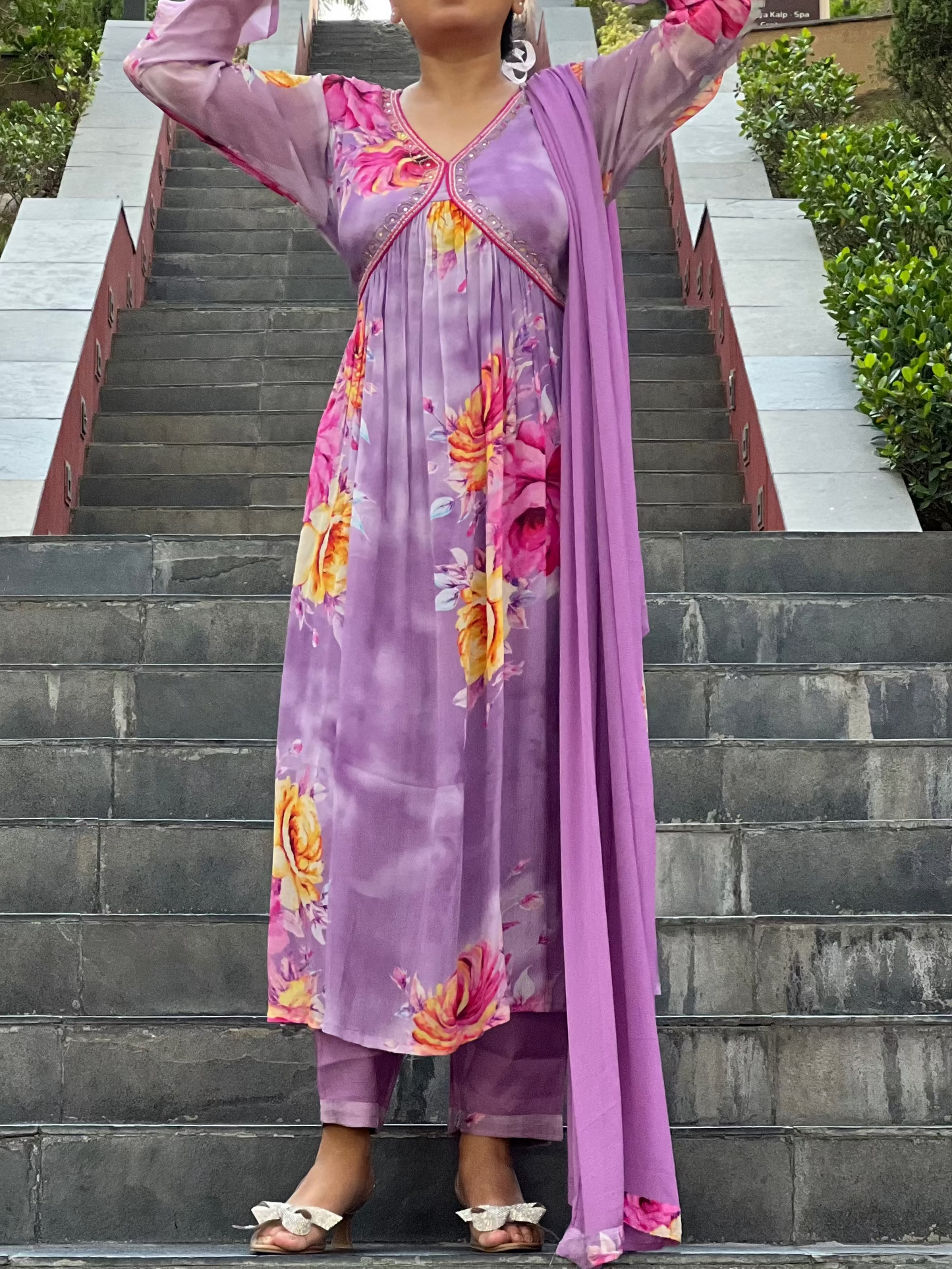 Lavender Floral Alia Style Suit Set