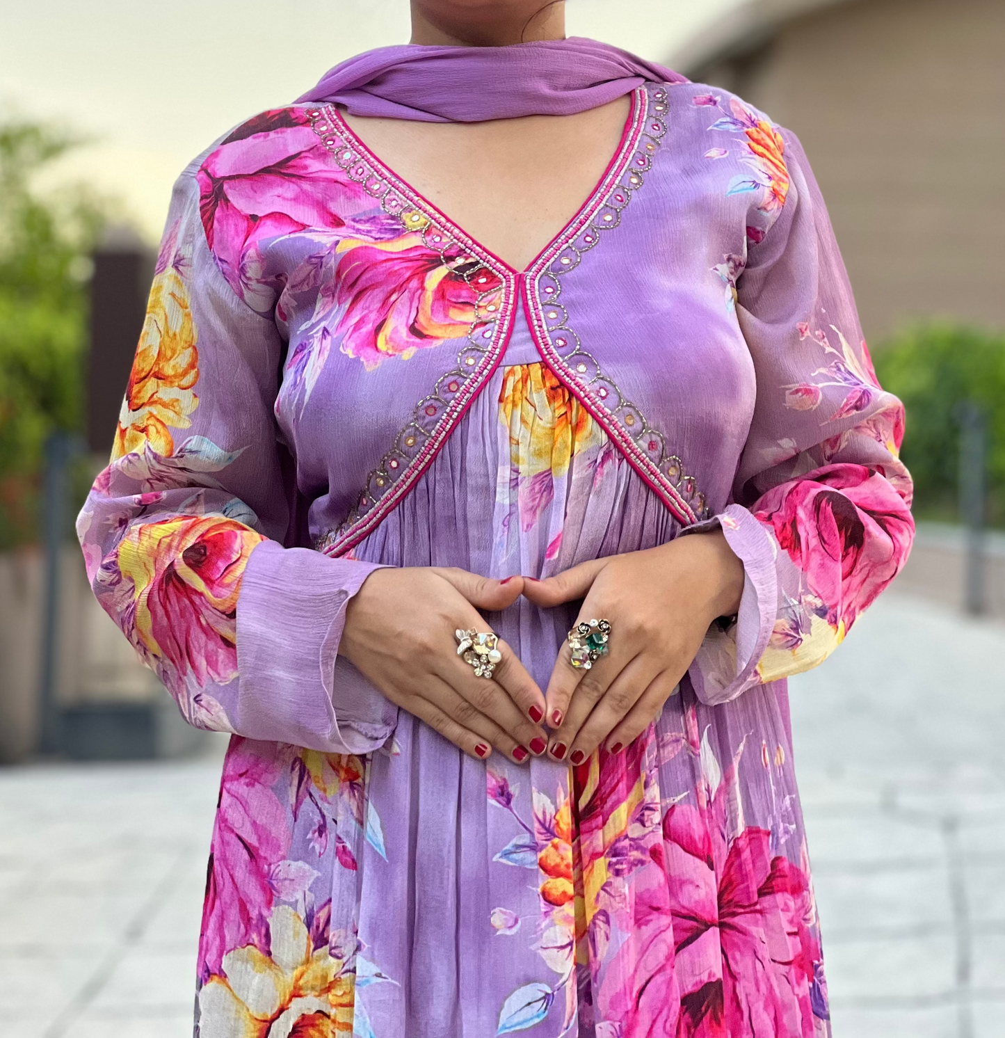 Lavender Floral Alia Style Suit Set