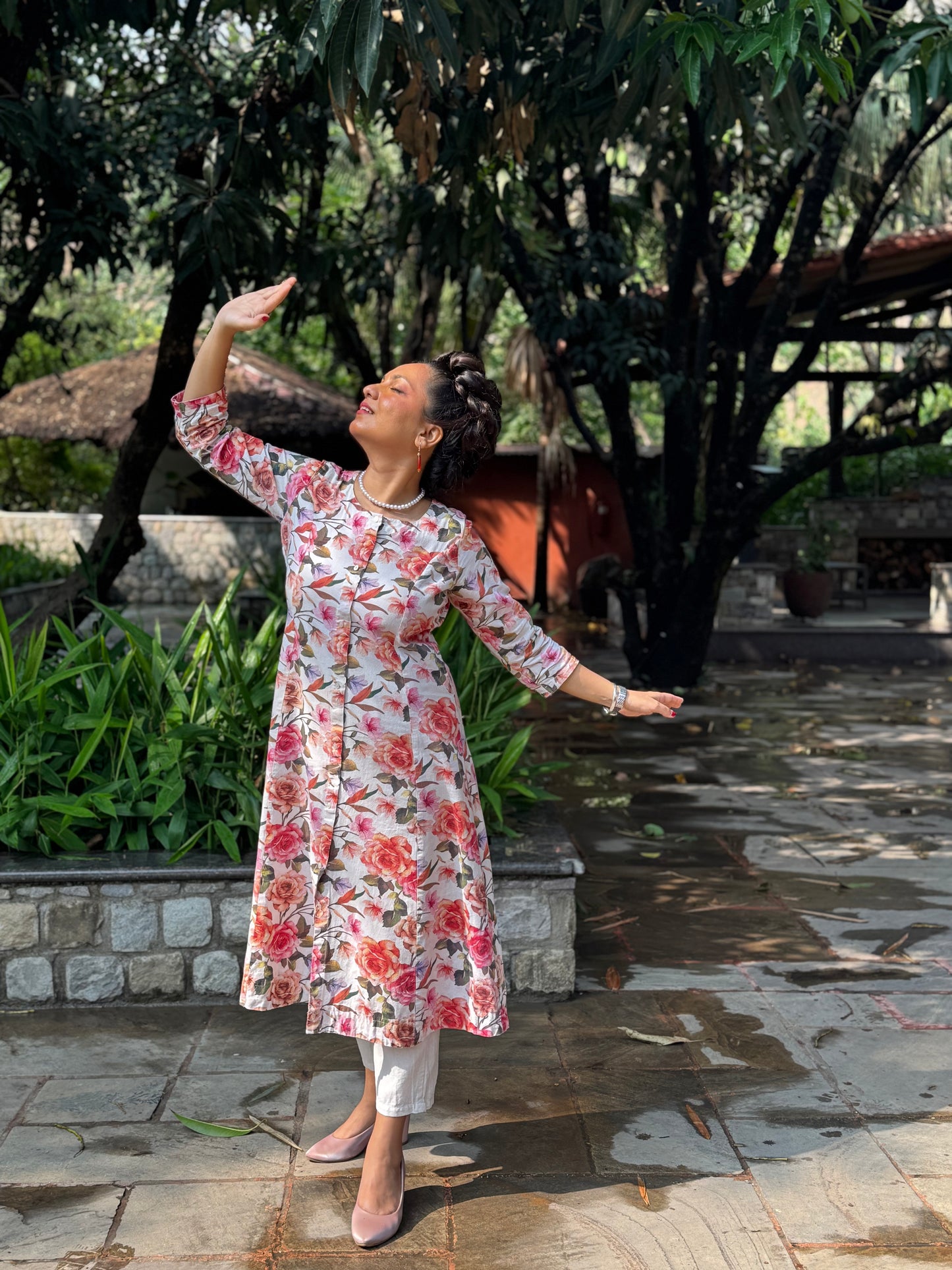 Floral Print Straight Kurta Set in Cotton – Rosé Bloom