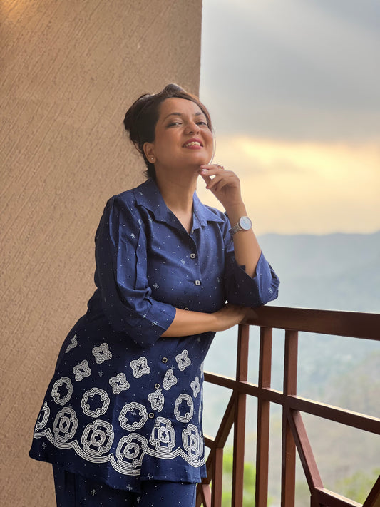 Navy Blue Printed Co-ord Set for Women – Noor Navy