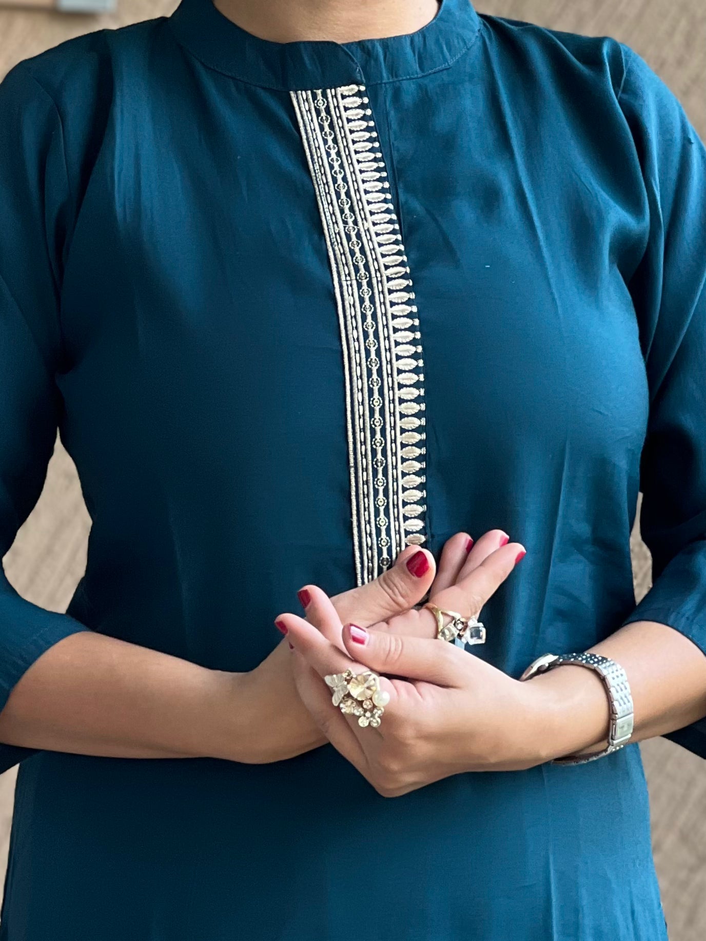 Teal Zari Embroidered Co-ord Set in Cotton Silk – Aarya Teal